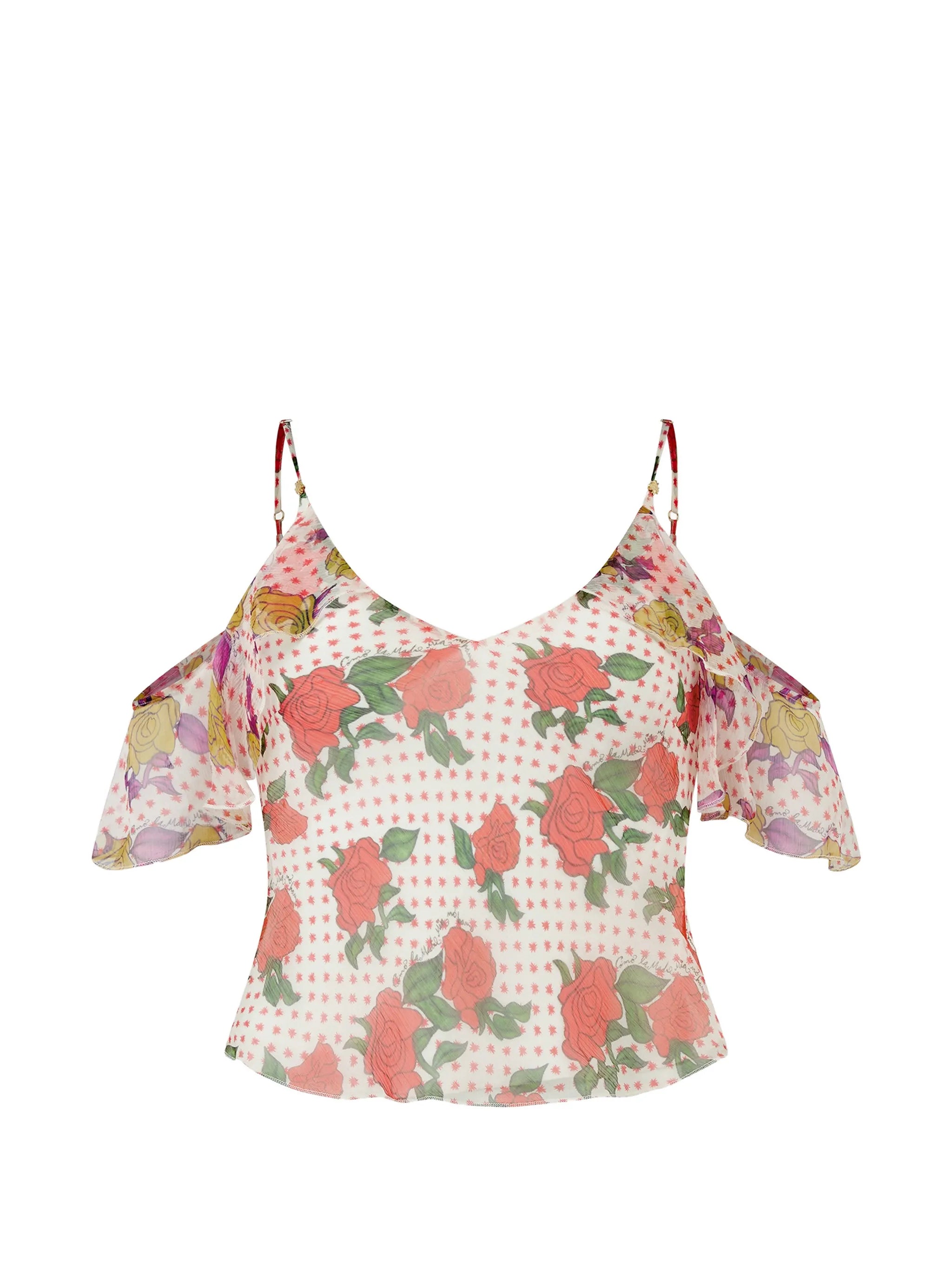 floral-print ruffled blouse