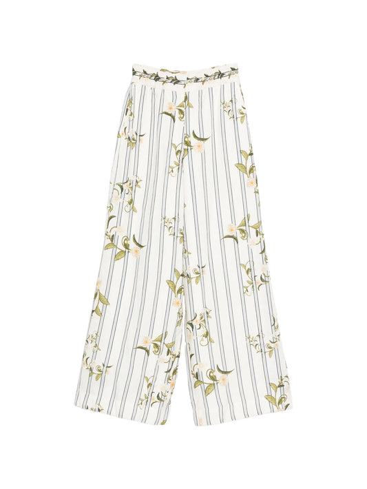 striped floral-print pants