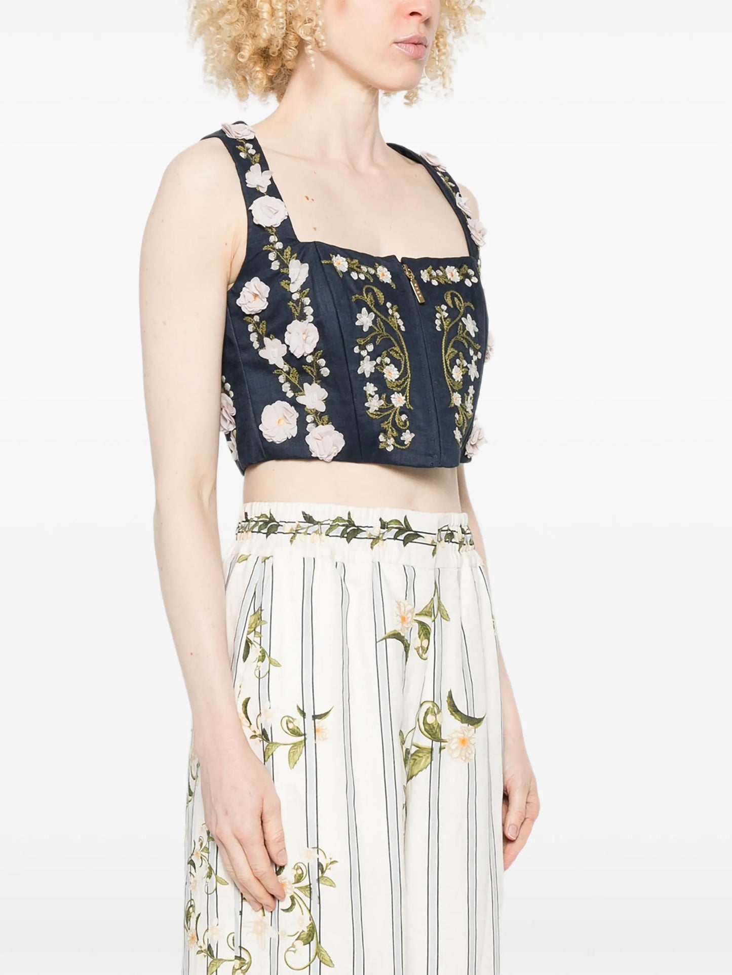 Cornalina Valle embroidered floral-applique top
