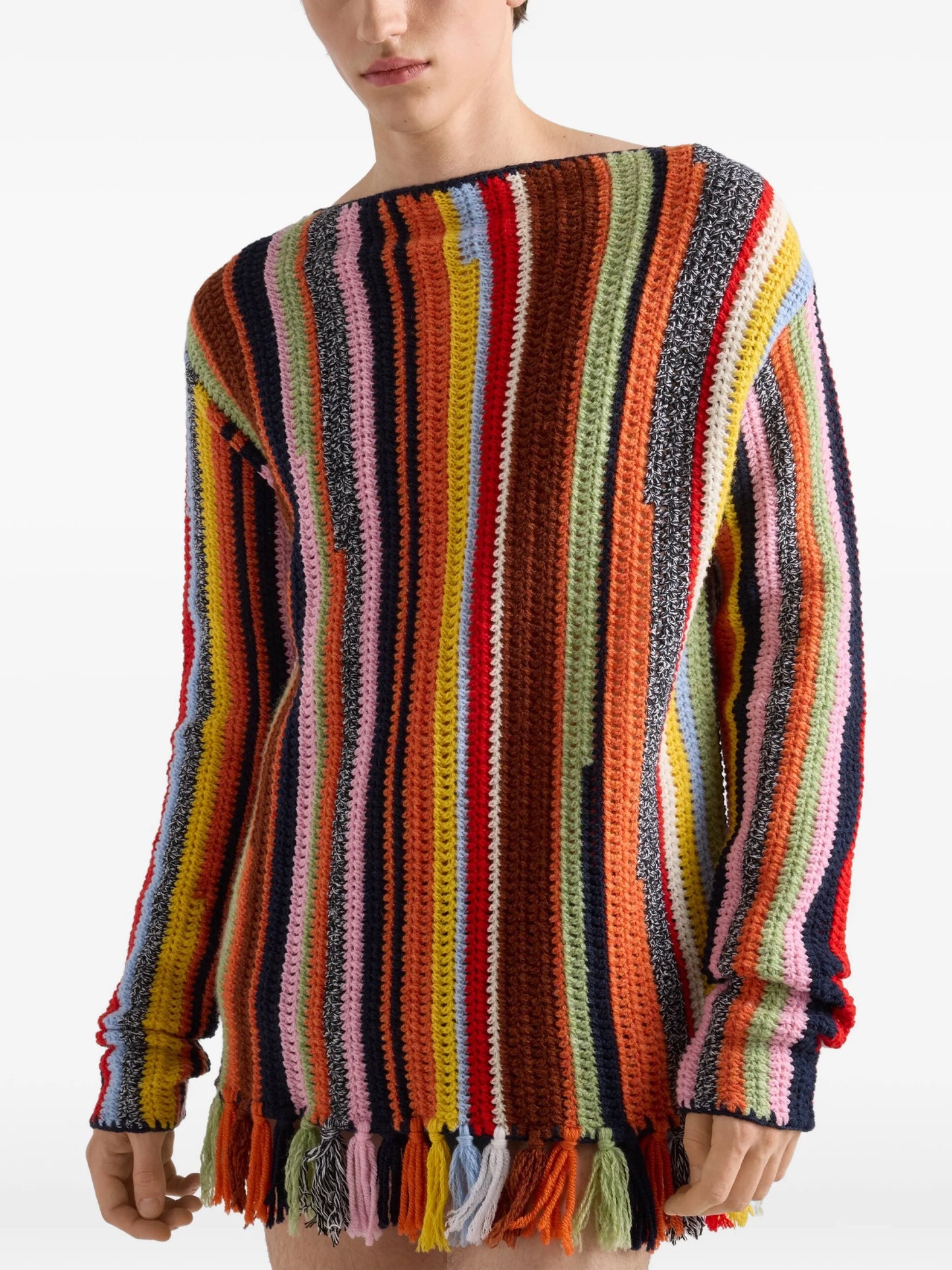 fringed boat-neck sweater