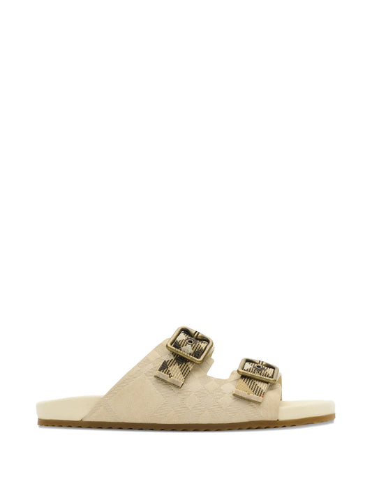 Check suede sandals