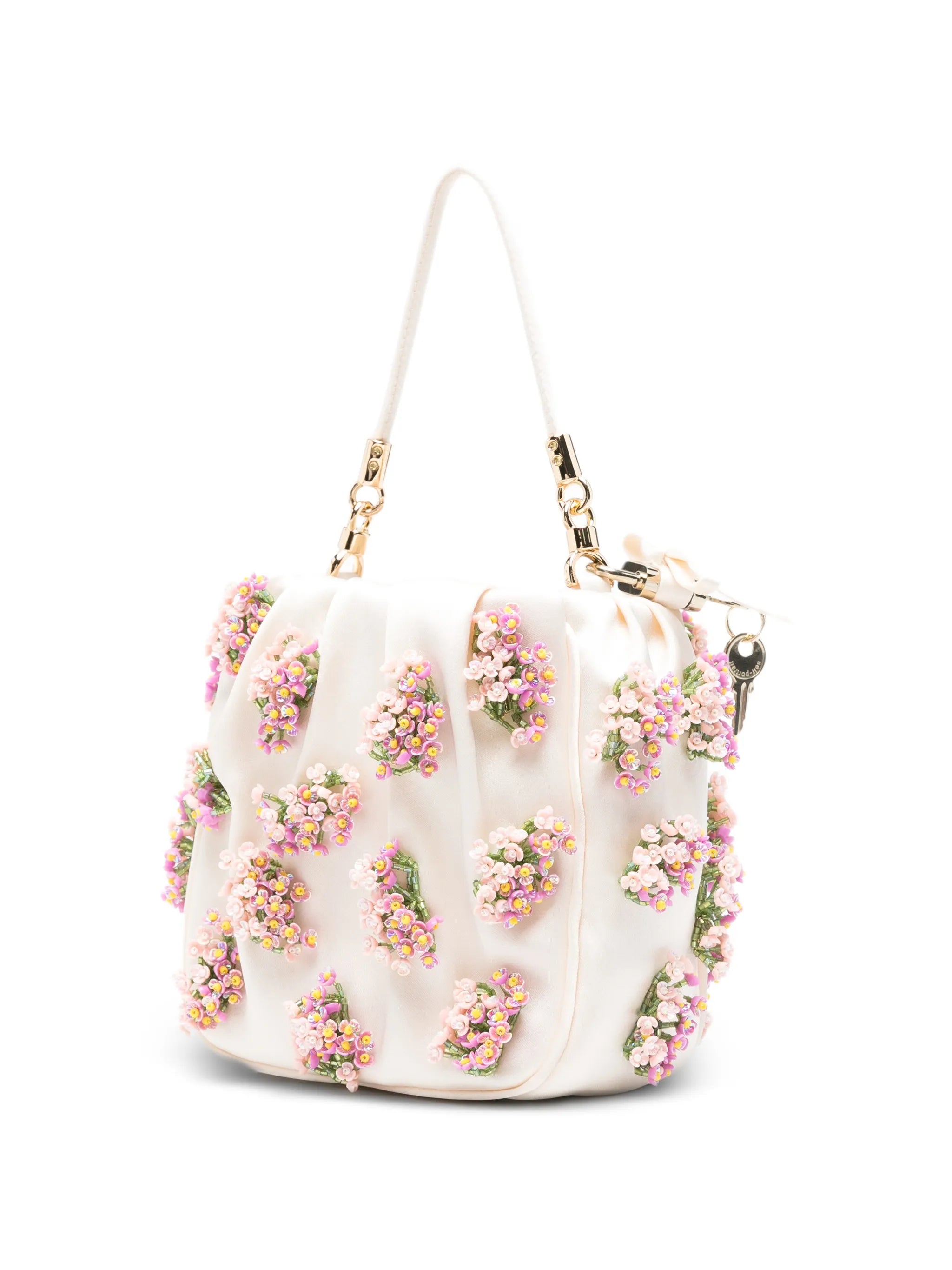 floral-beaded ruched shoulder bag