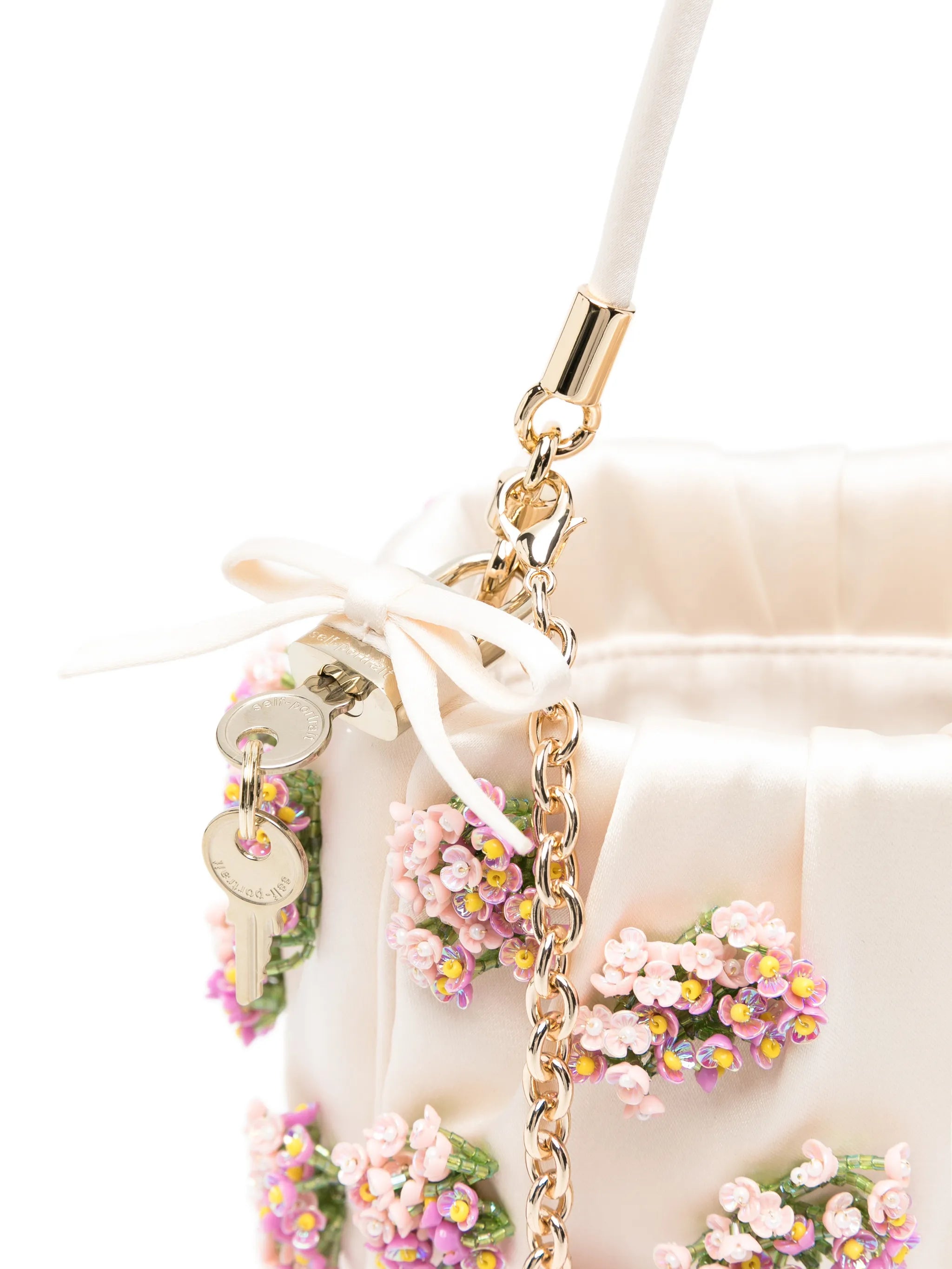 floral-appliqué satin tote bag