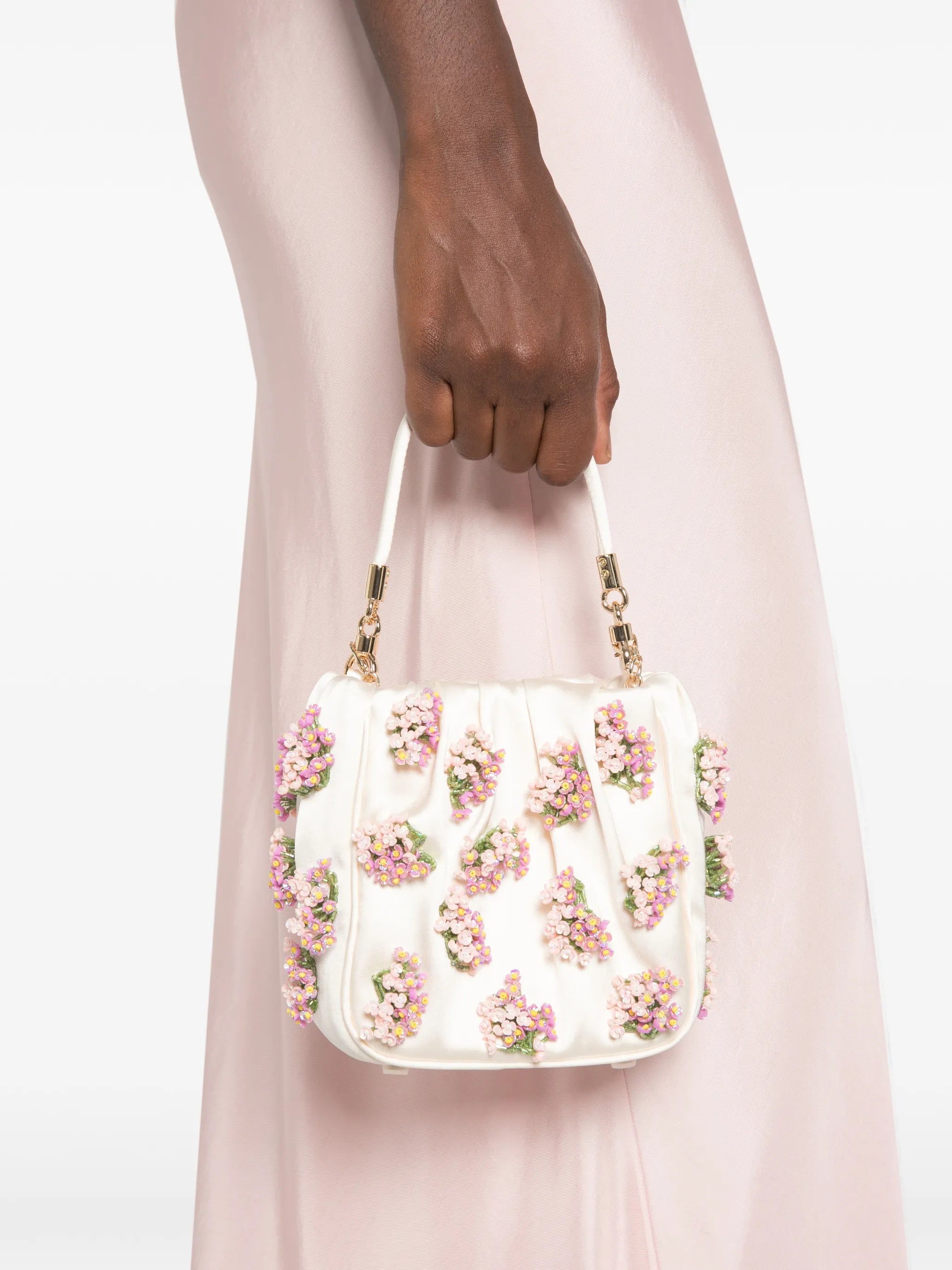 floral-appliqué satin tote bag