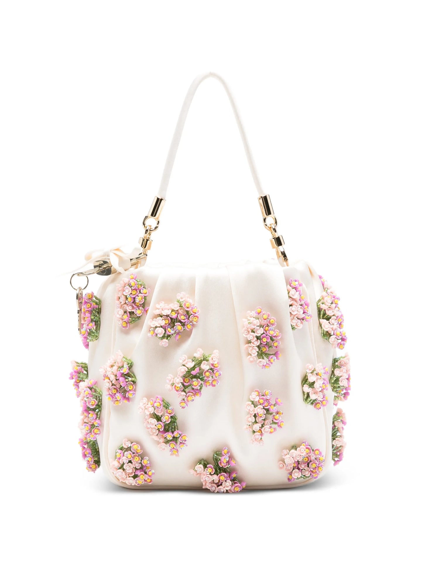 floral-beaded ruched shoulder bag