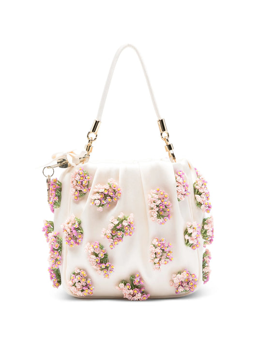 floral-beaded ruched shoulder bag