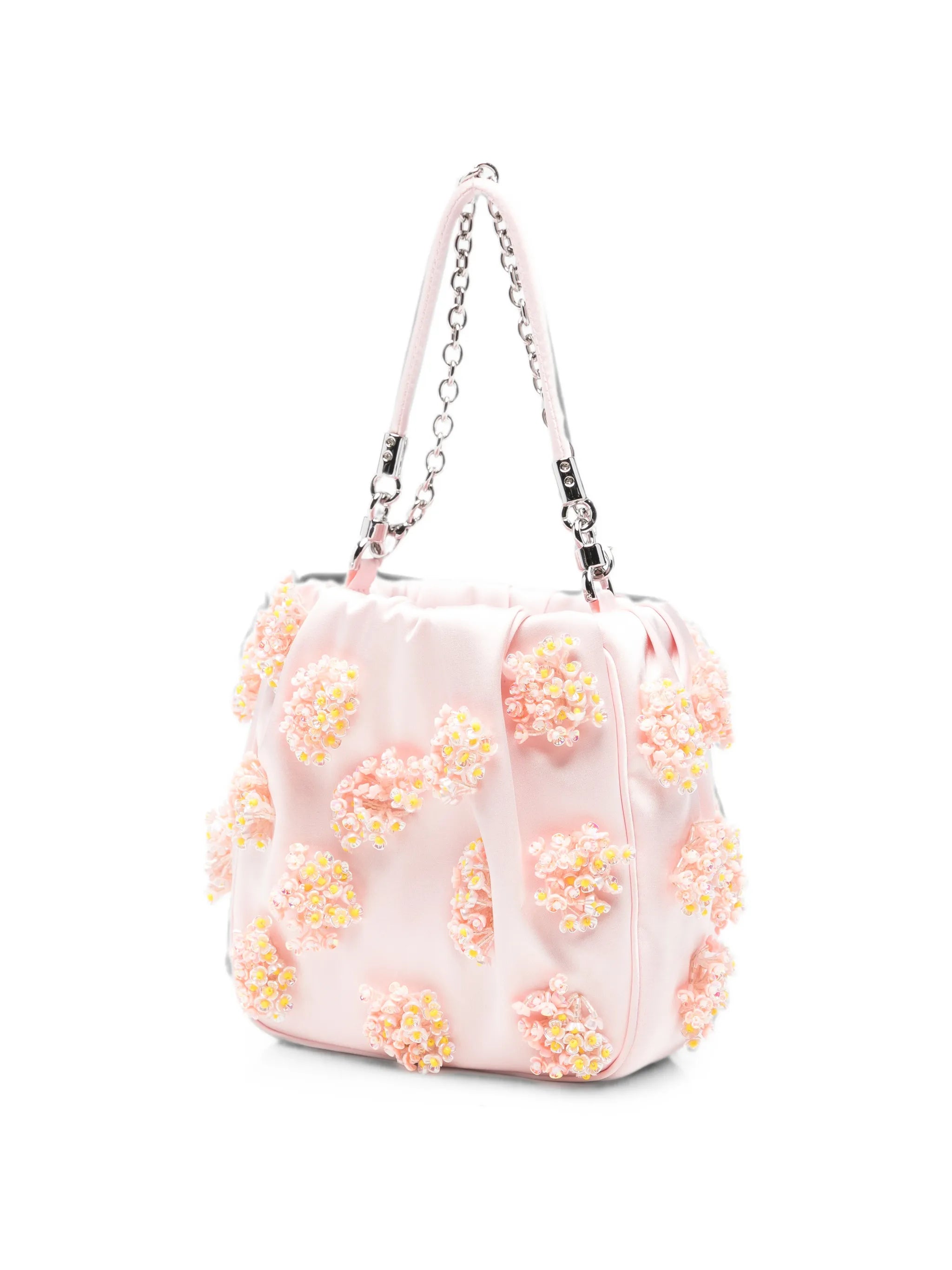 floral-appliqué ruched tote bag