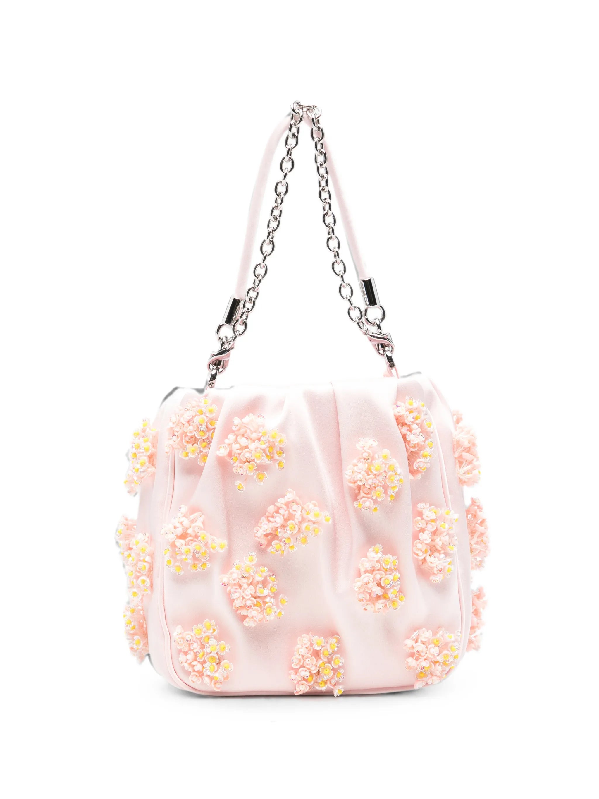 floral-appliqué ruched tote bag