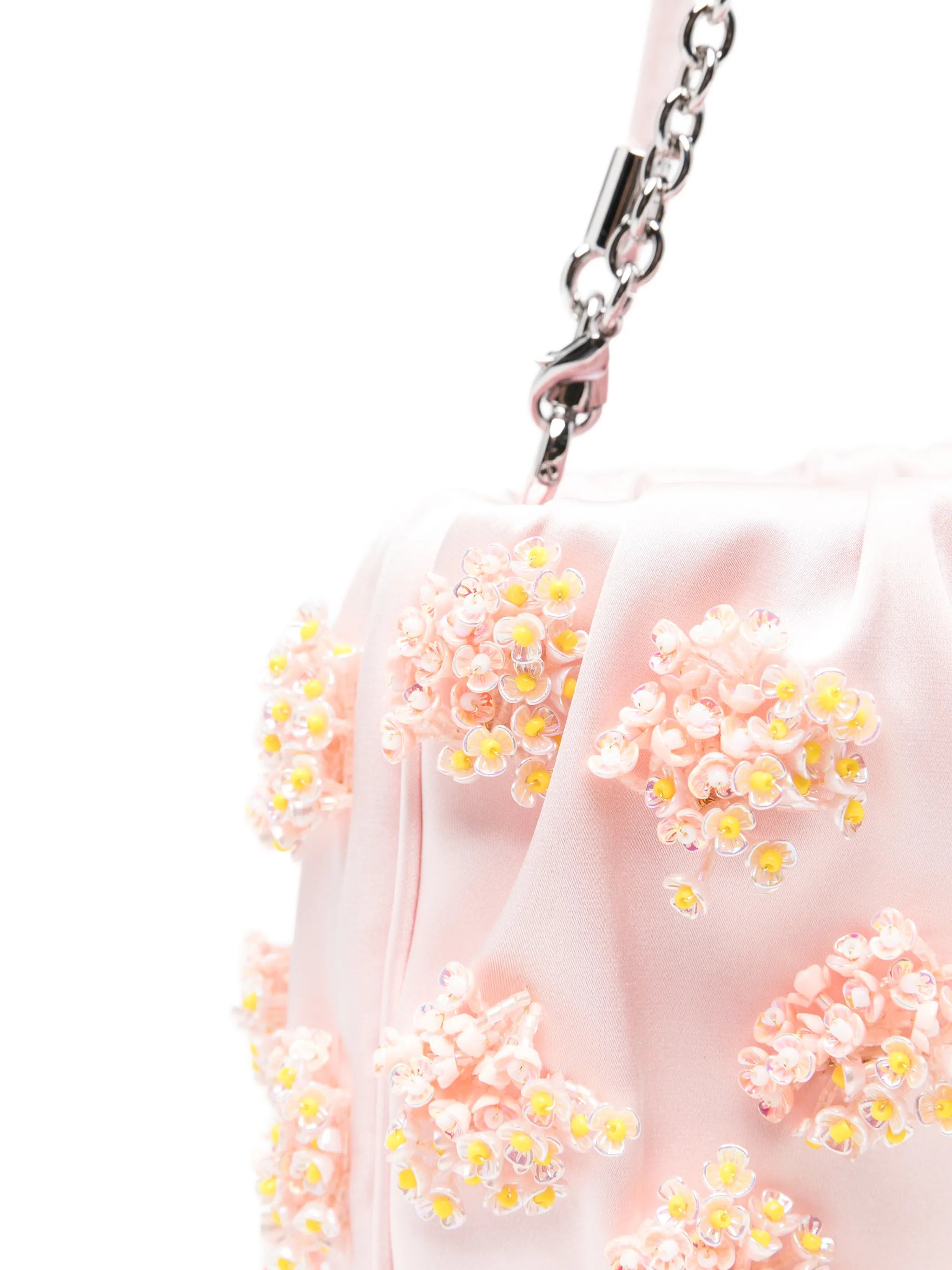 floral-appliqué ruched tote bag