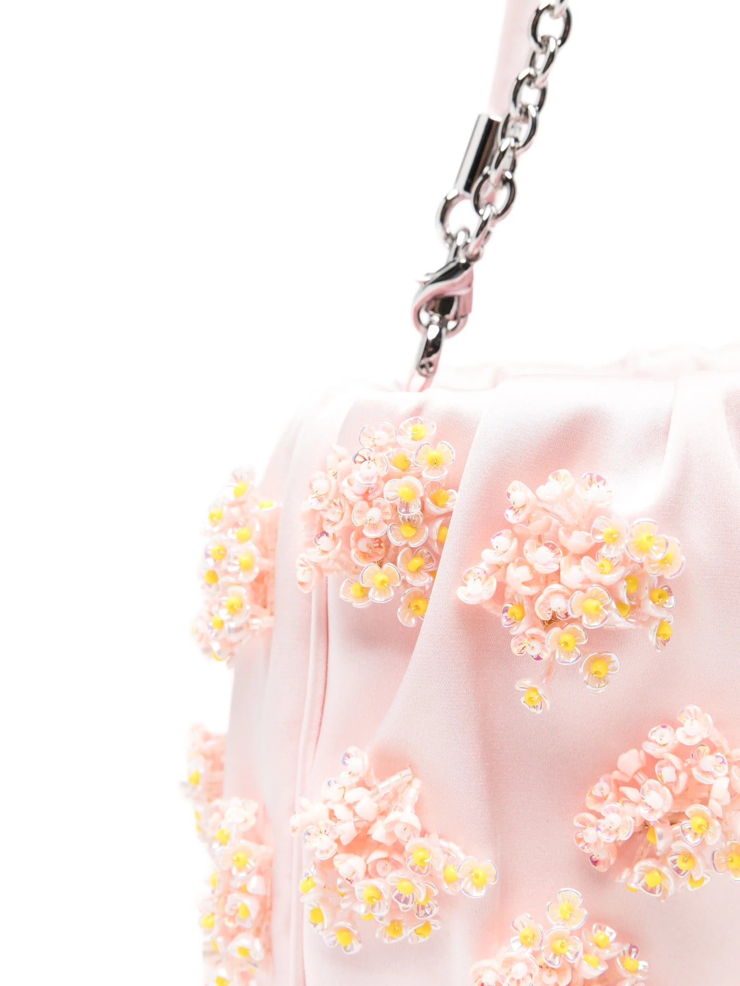 floral-appliqué ruched tote bag