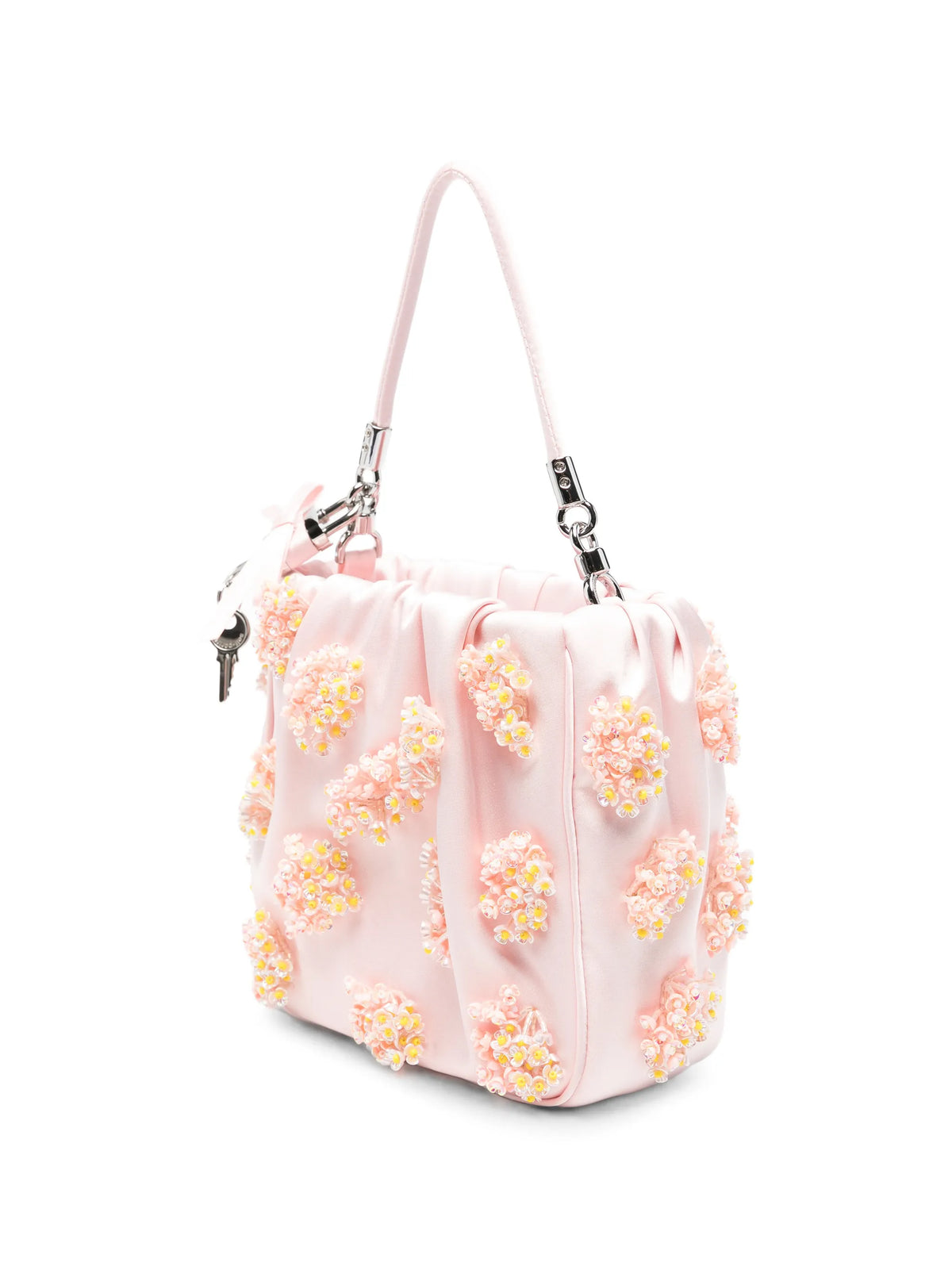 satin floral beaded tote bag