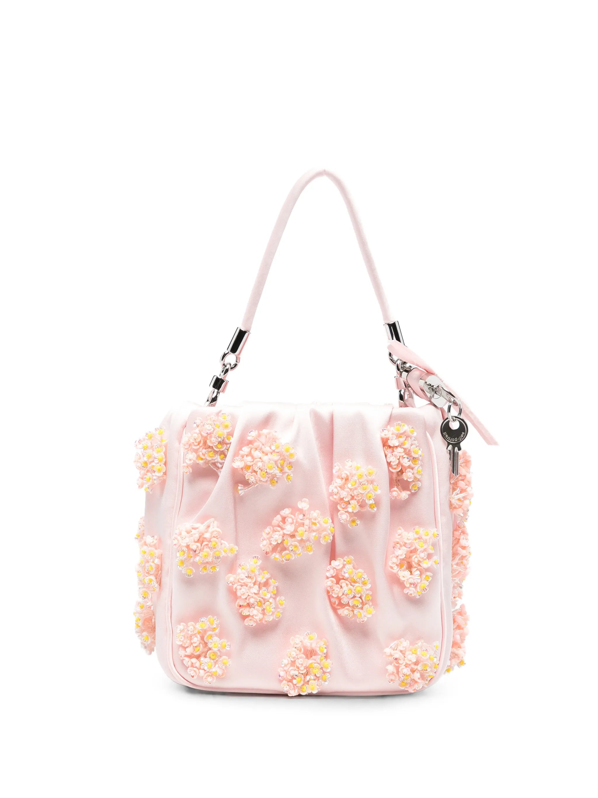 satin floral beaded tote bag