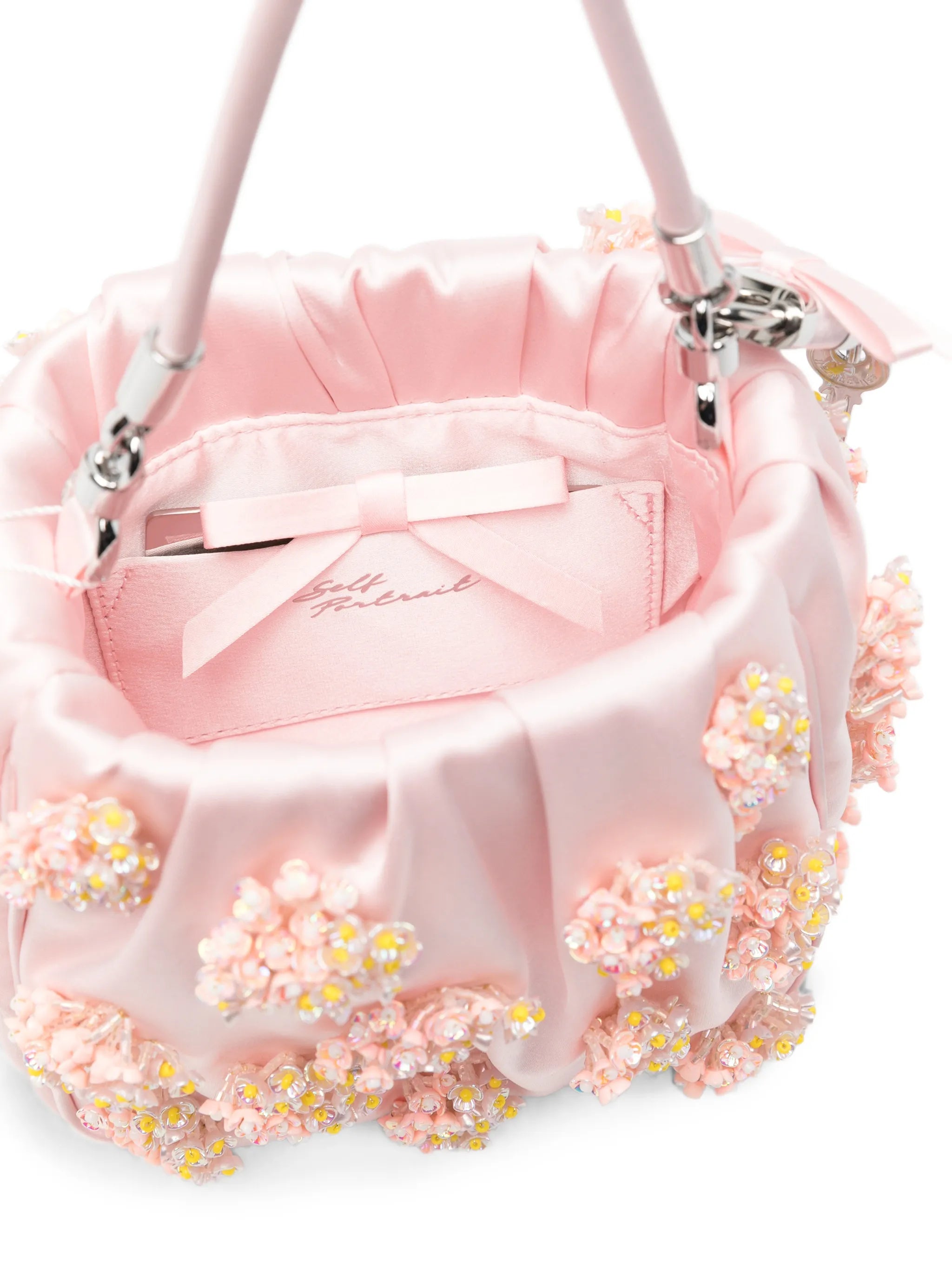 satin floral beaded tote bag