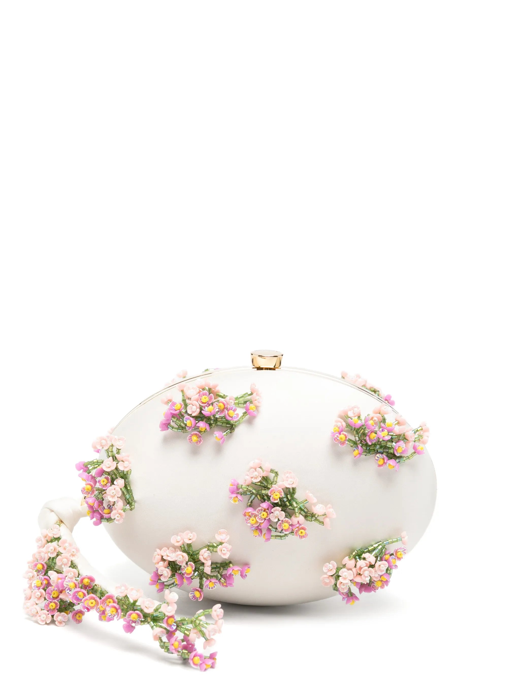 satin floral beaded oval clutch