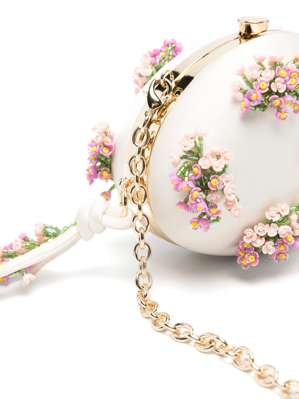 satin floral beaded oval clutch