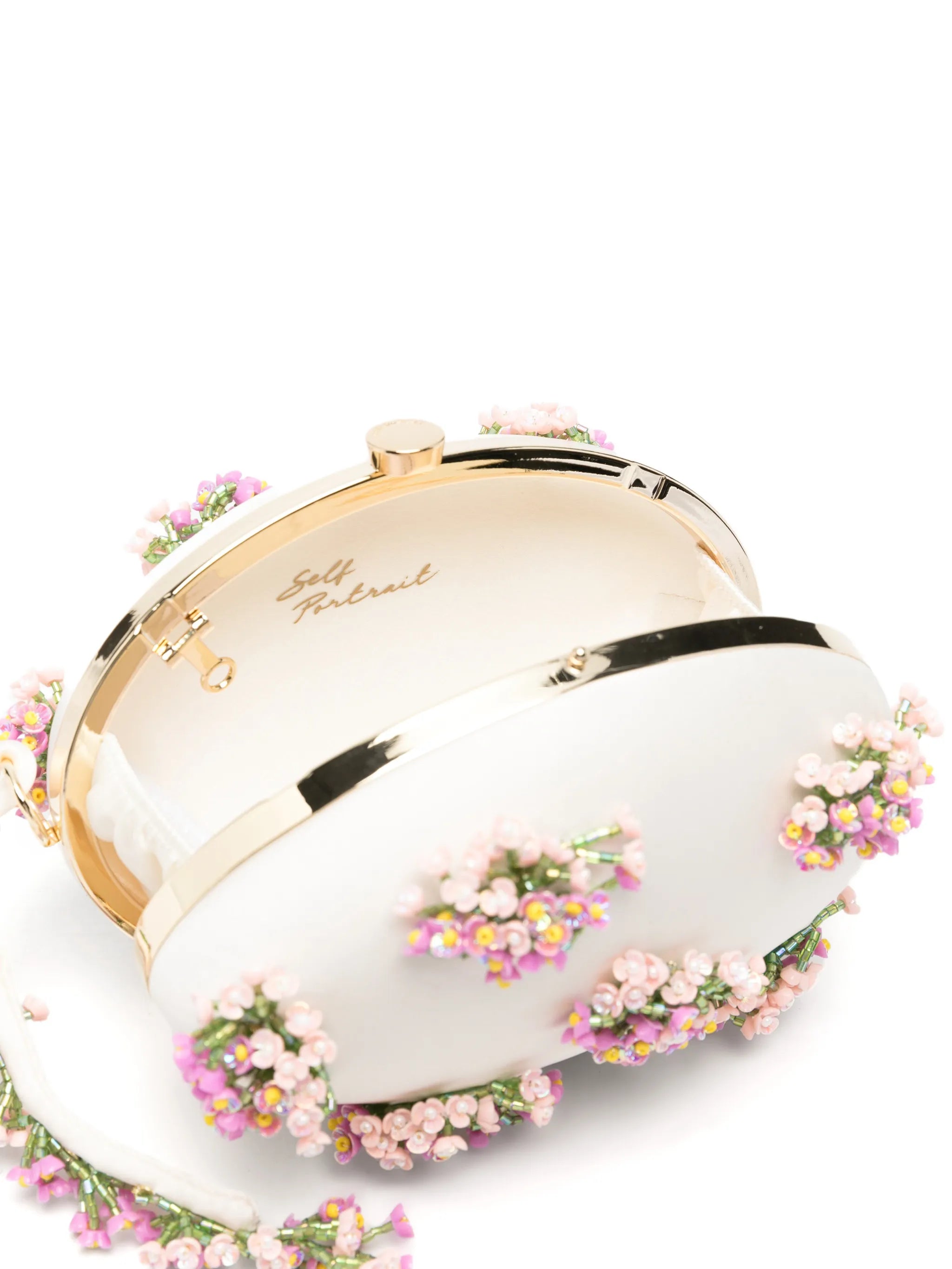 satin floral beaded oval clutch
