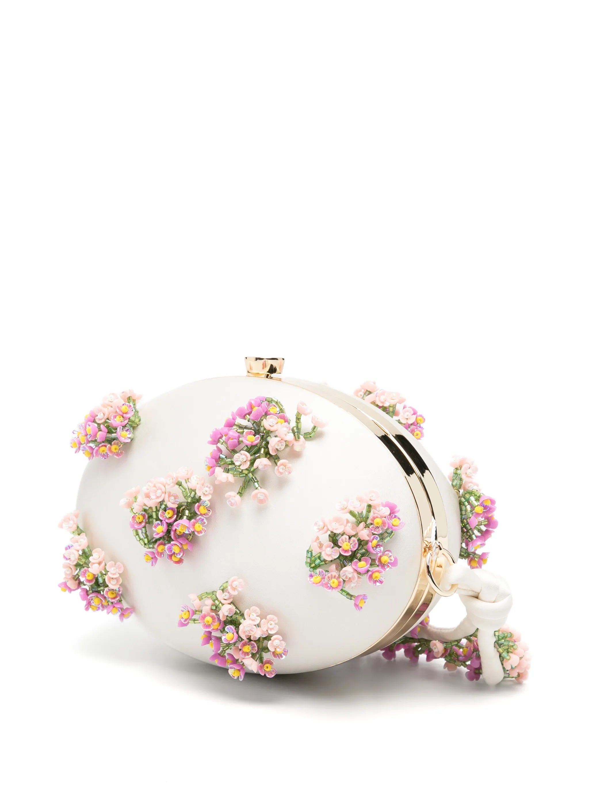 satin floral beaded oval clutch