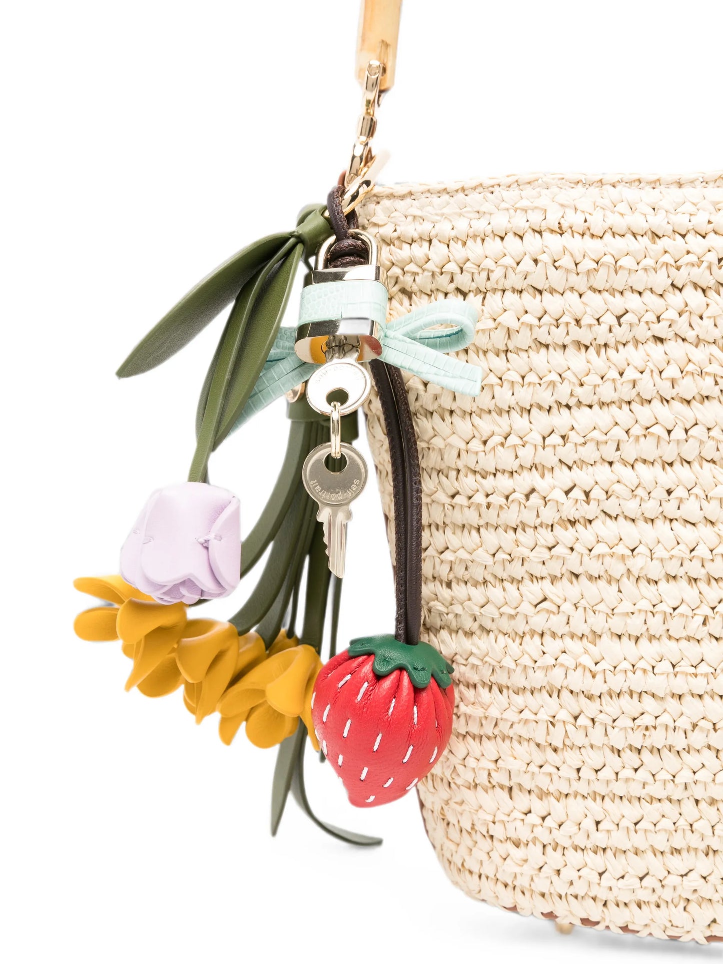 raffia charm bucket bag