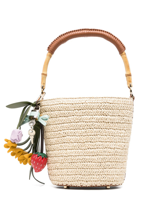 raffia charm bucket bag