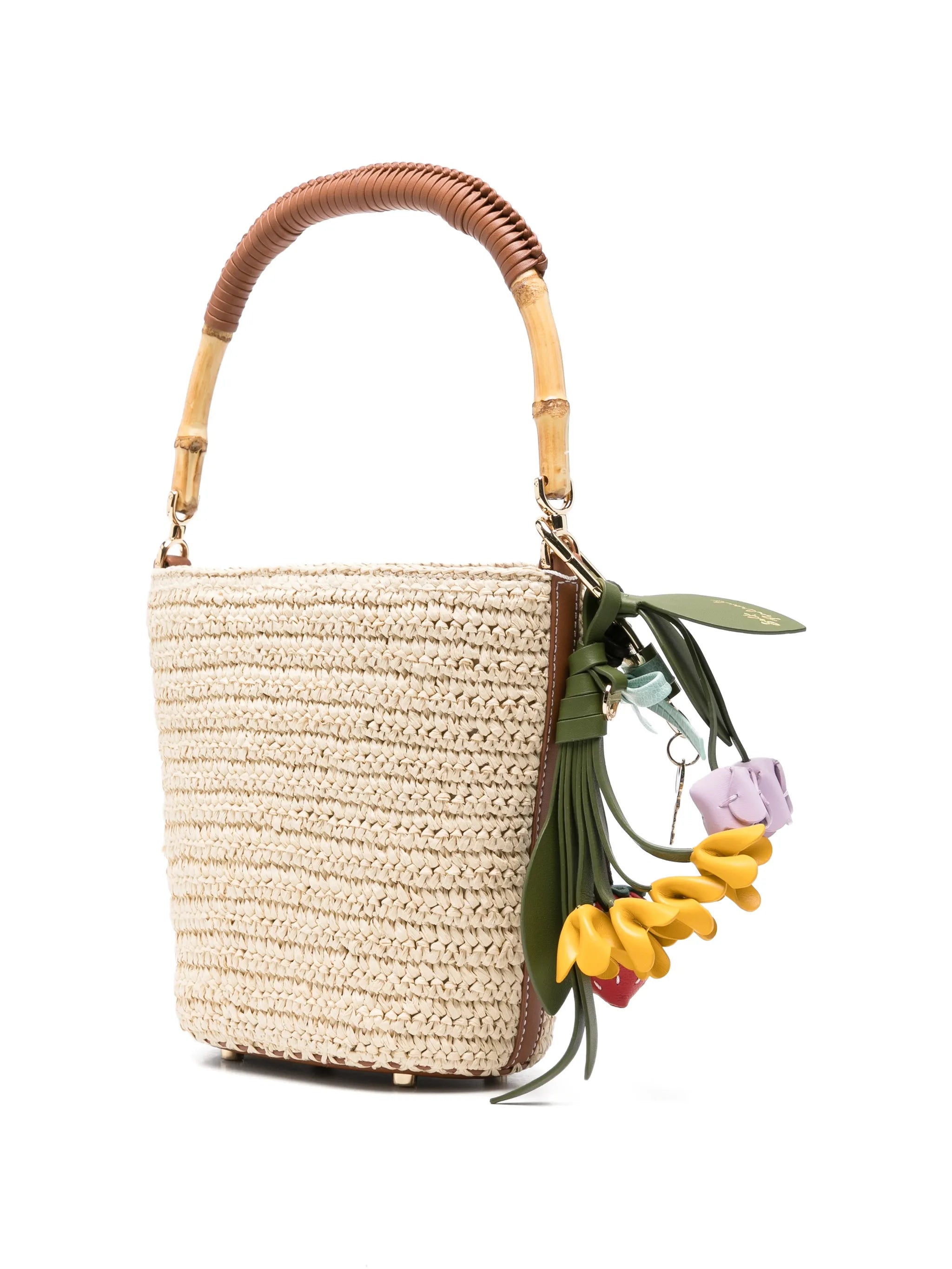 raffia charm bucket bag