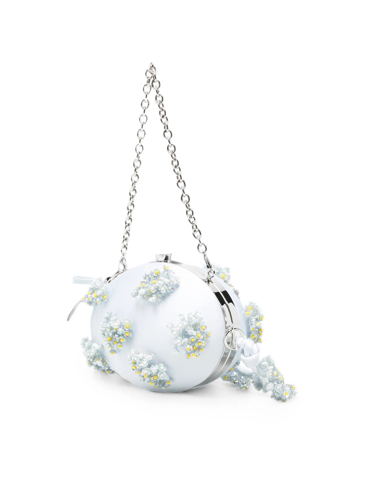 blue satin floral beaded oval clutch