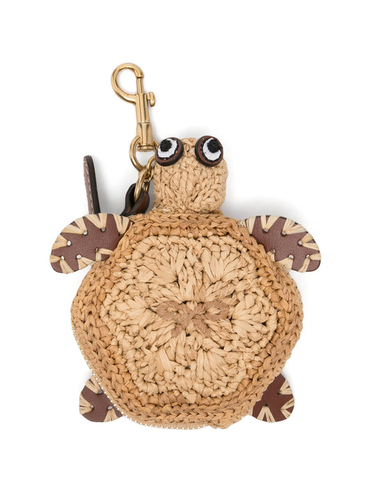 raffia turtle earphone pouch in natural raffia
