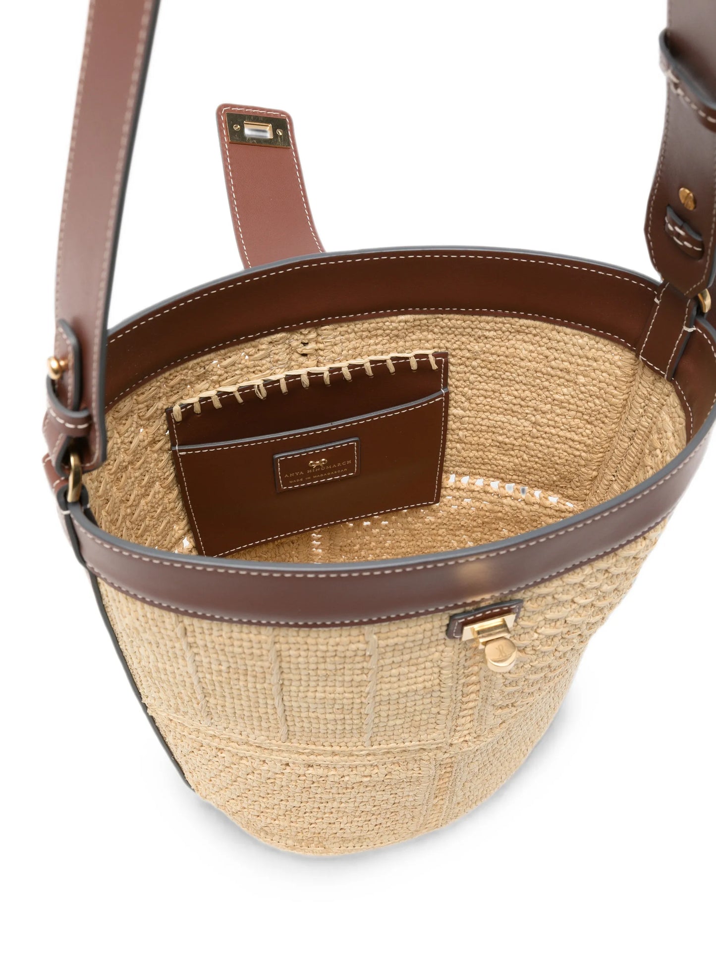 patchwork leather-trim bucket bag