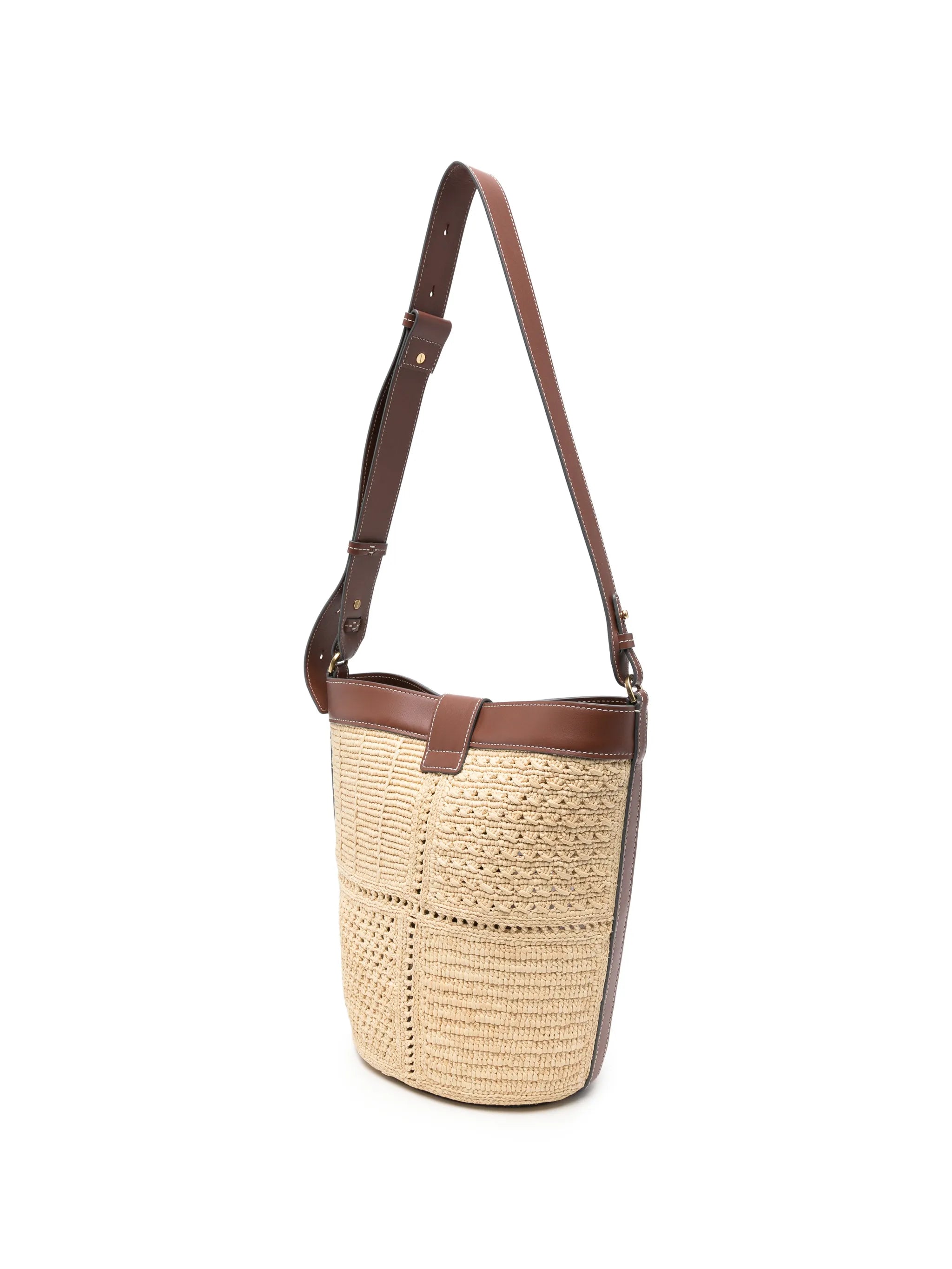 patchwork leather-trim bucket bag