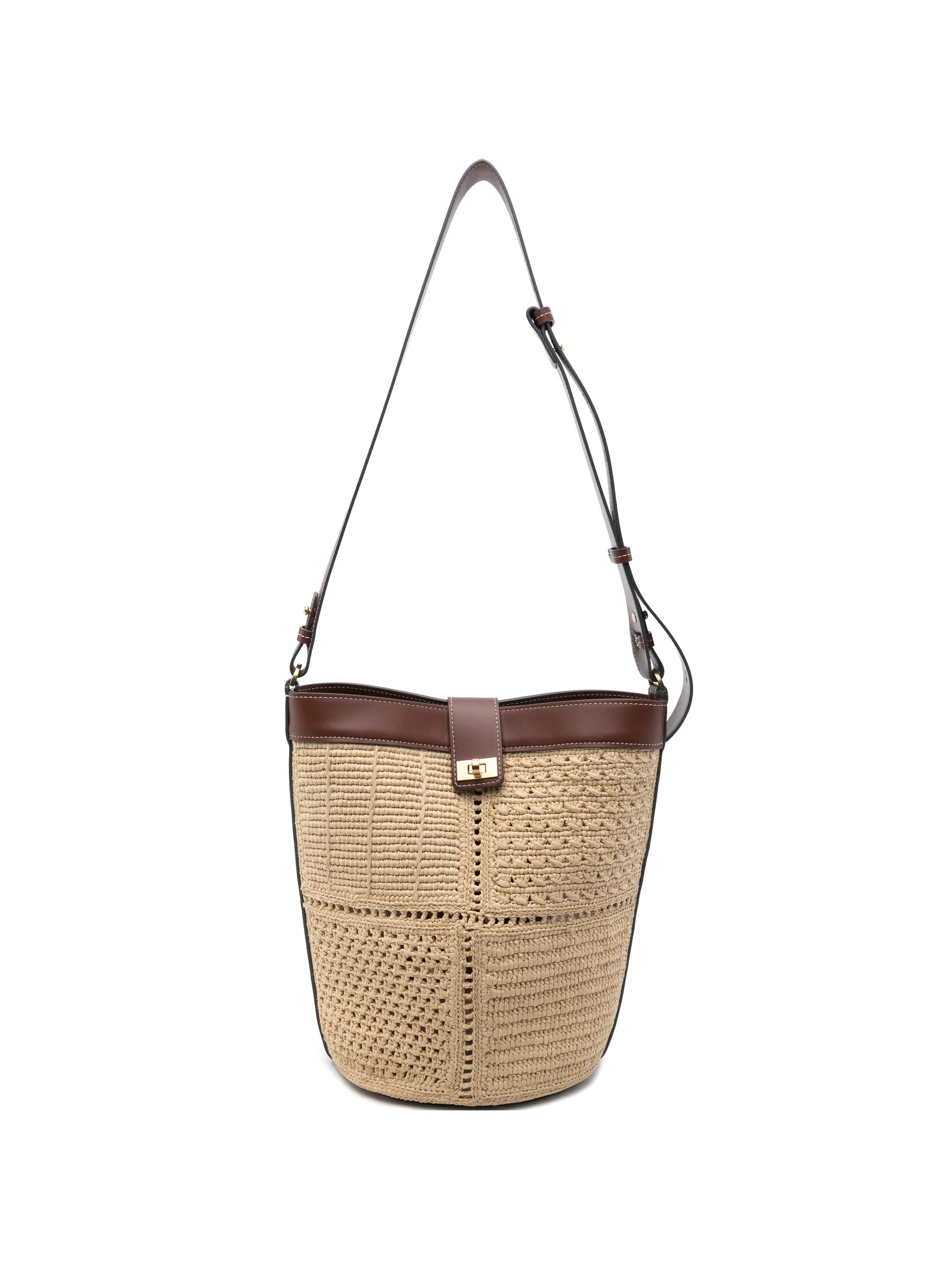 patchwork leather-trim bucket bag