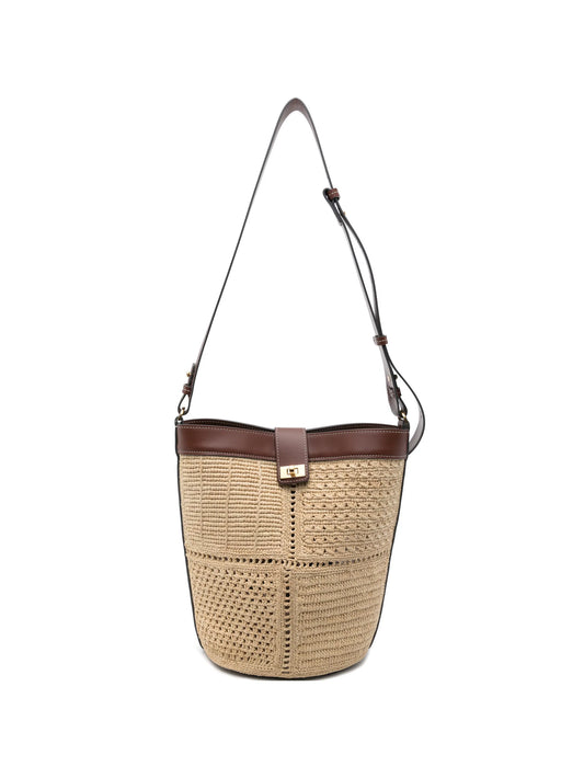 patchwork leather-trim bucket bag