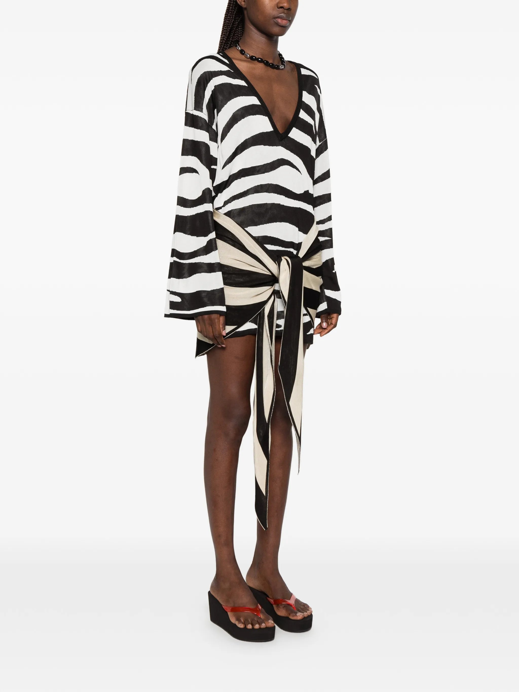 zebra-print knotted mini dress
