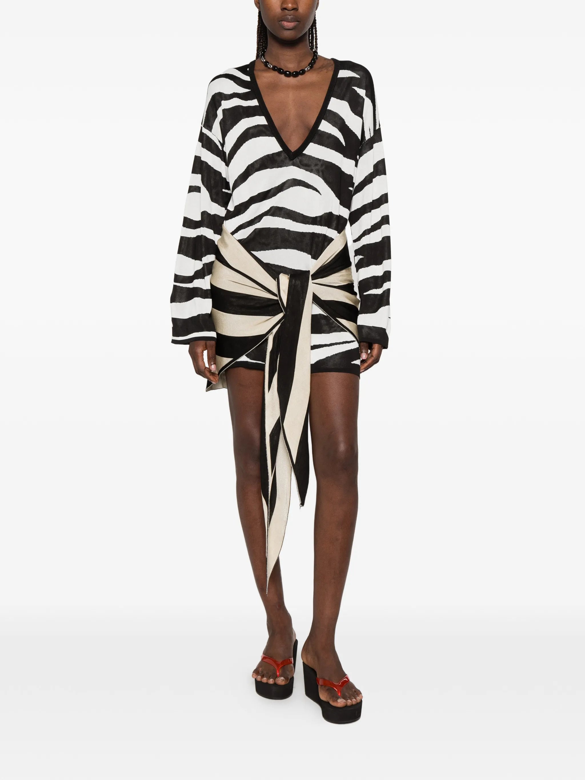 zebra-print knotted mini dress