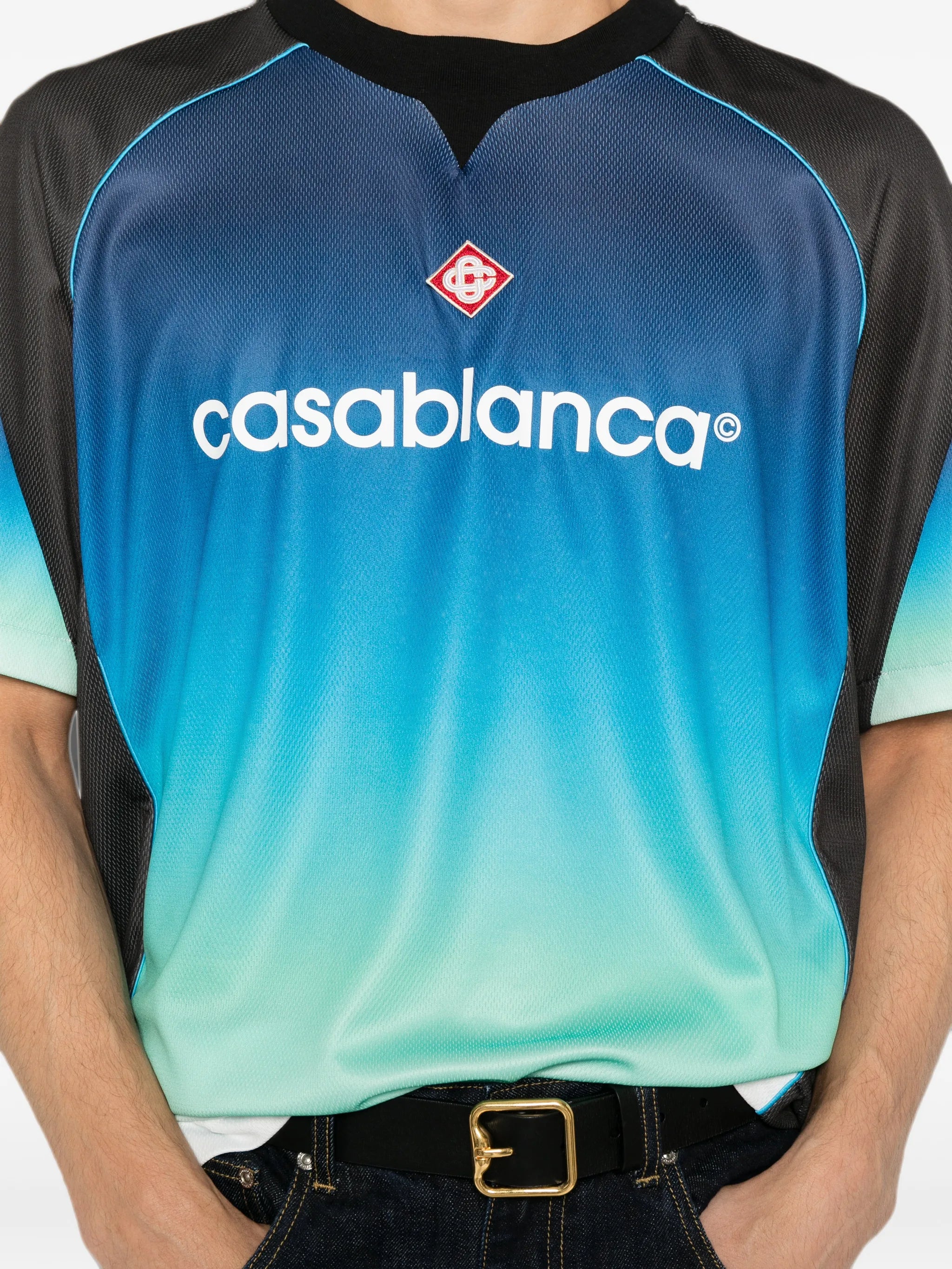 blue & green gradient short sleeve football shirt
