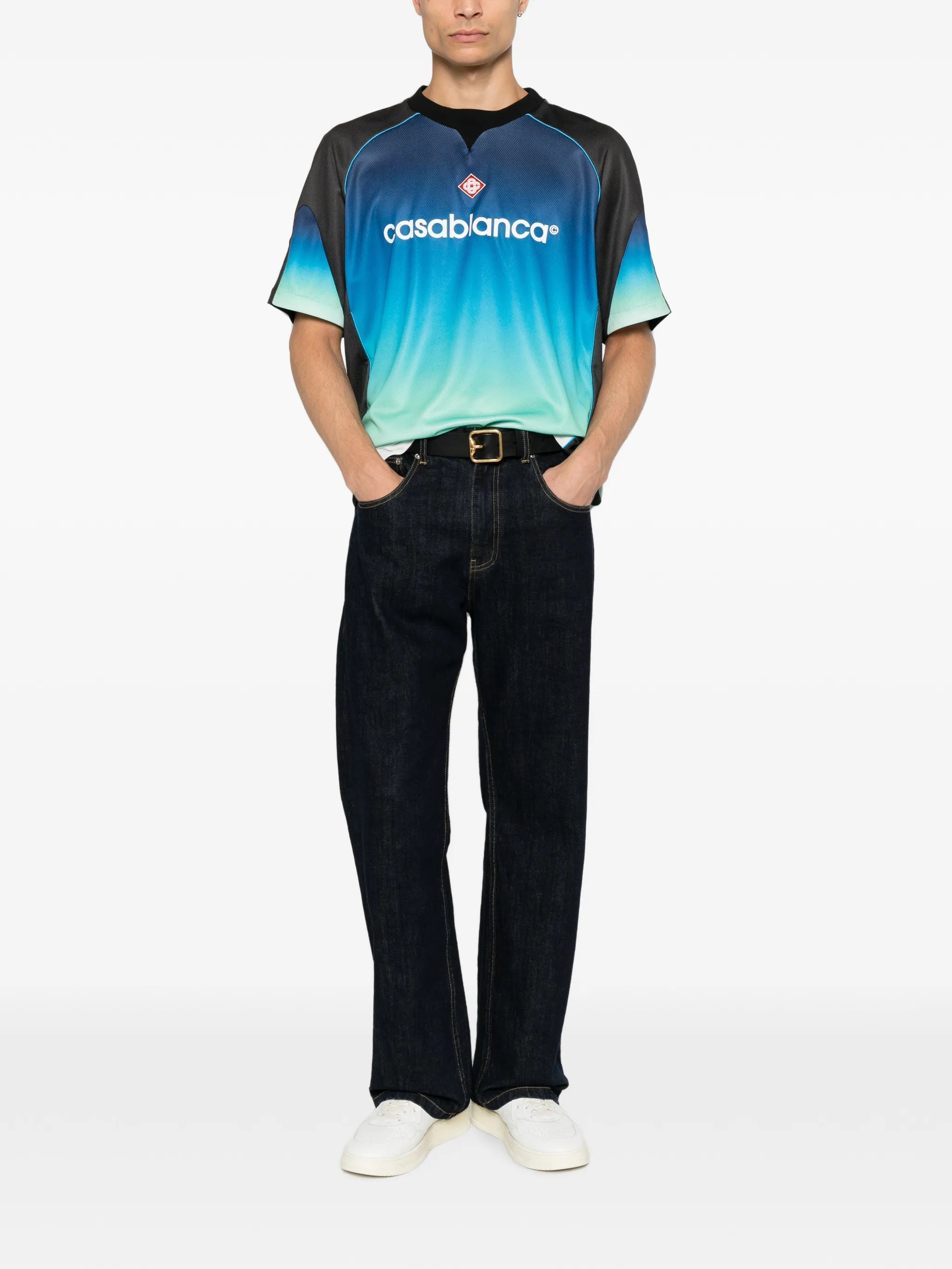 blue & green gradient short sleeve football shirt