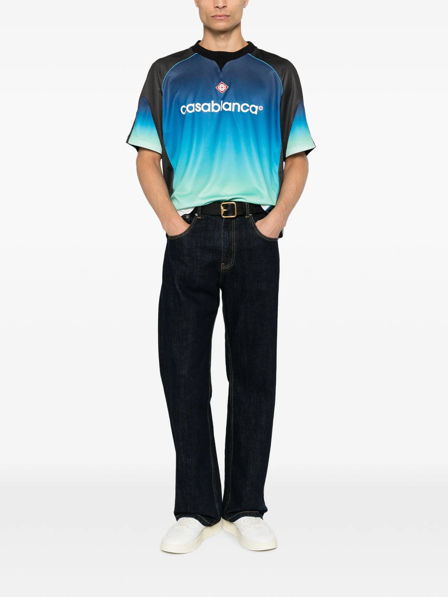 blue & green gradient short sleeve football shirt