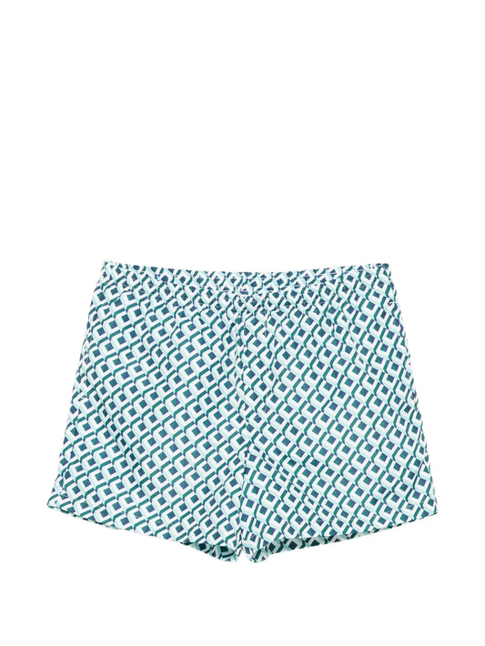 green Cubist monogram printed swim shorts