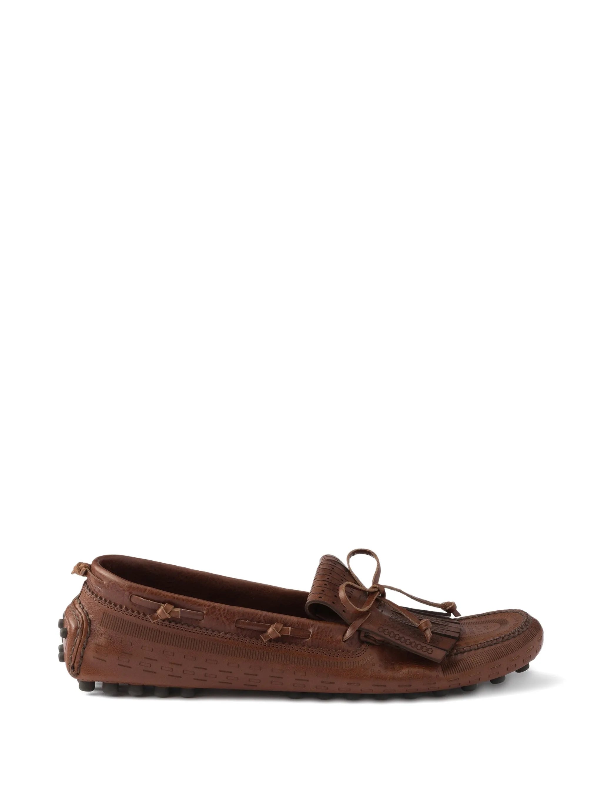 fringe-apron leather loafers