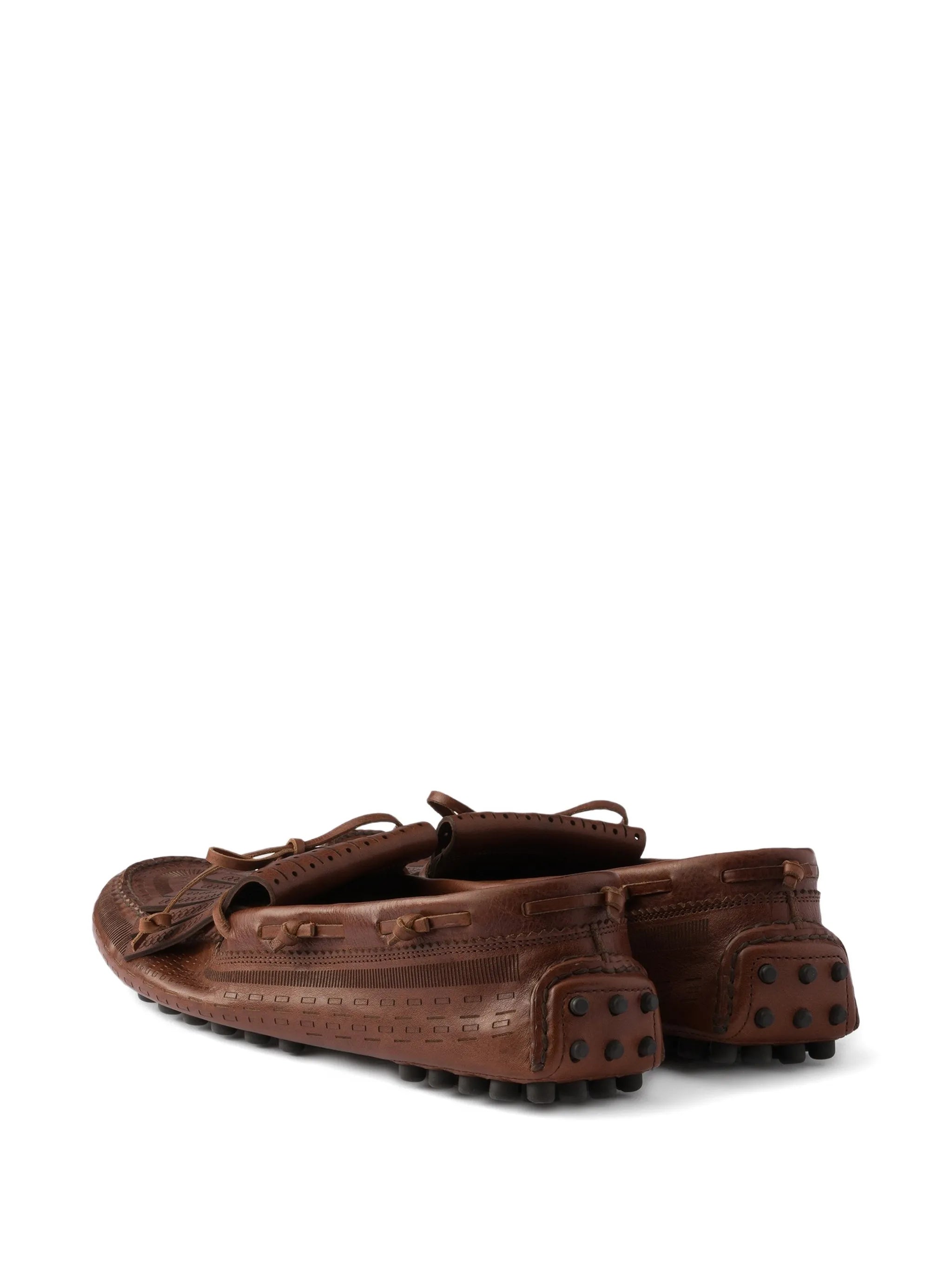 fringe-apron leather loafers