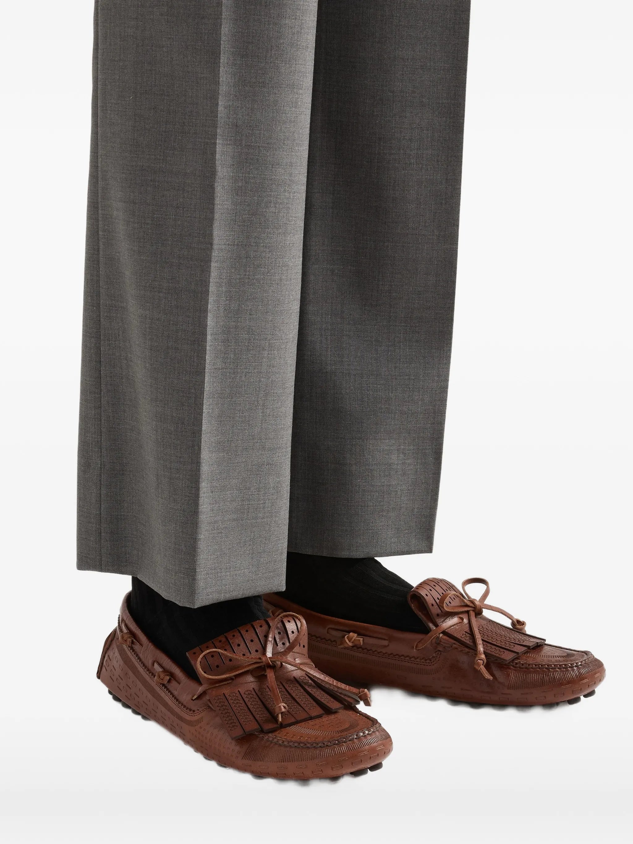 fringe-apron leather loafers