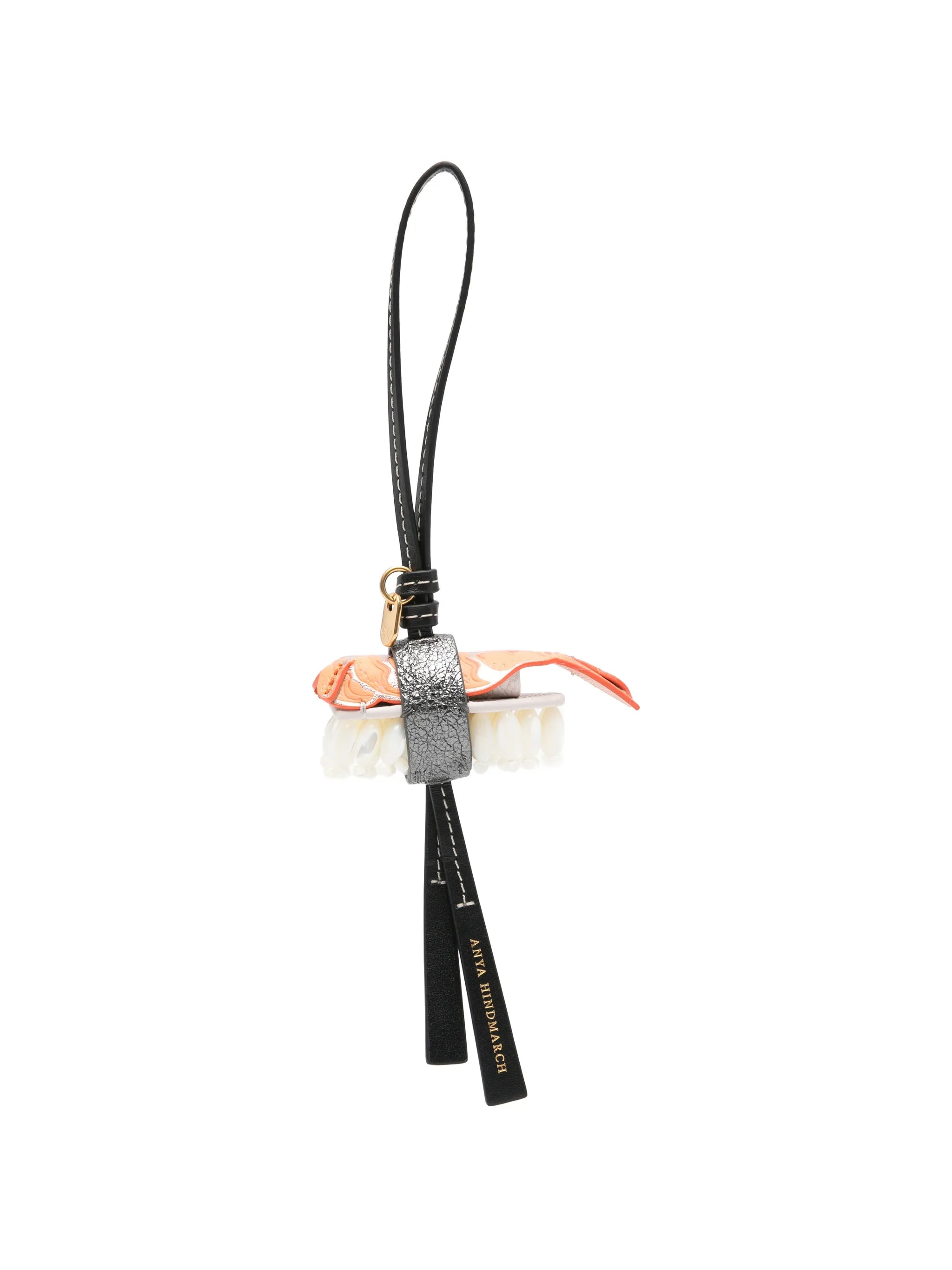 Nigiri sushi charm capra leather in metallic salmon pink