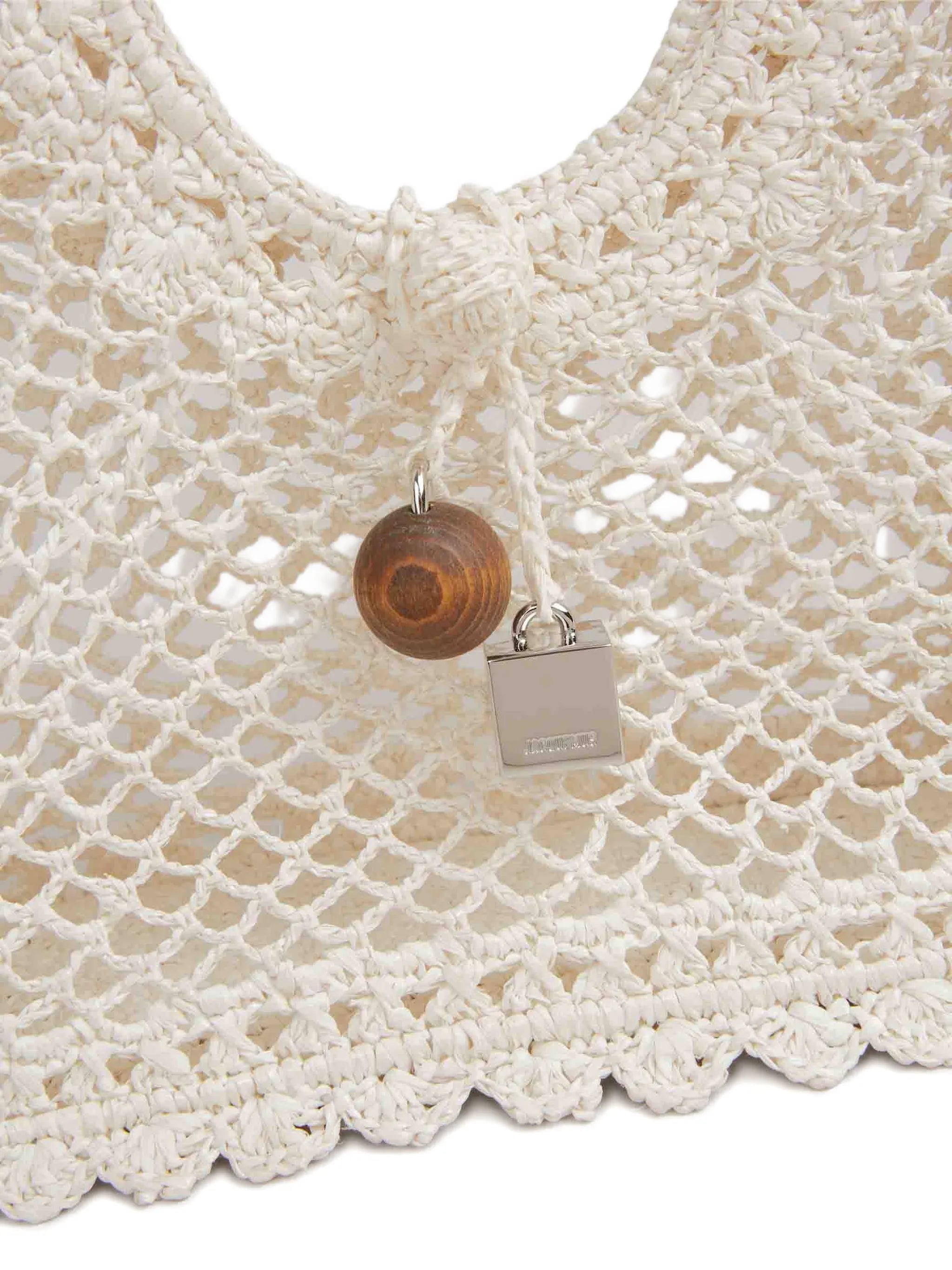 Le Carré crochet-knit raffia bag