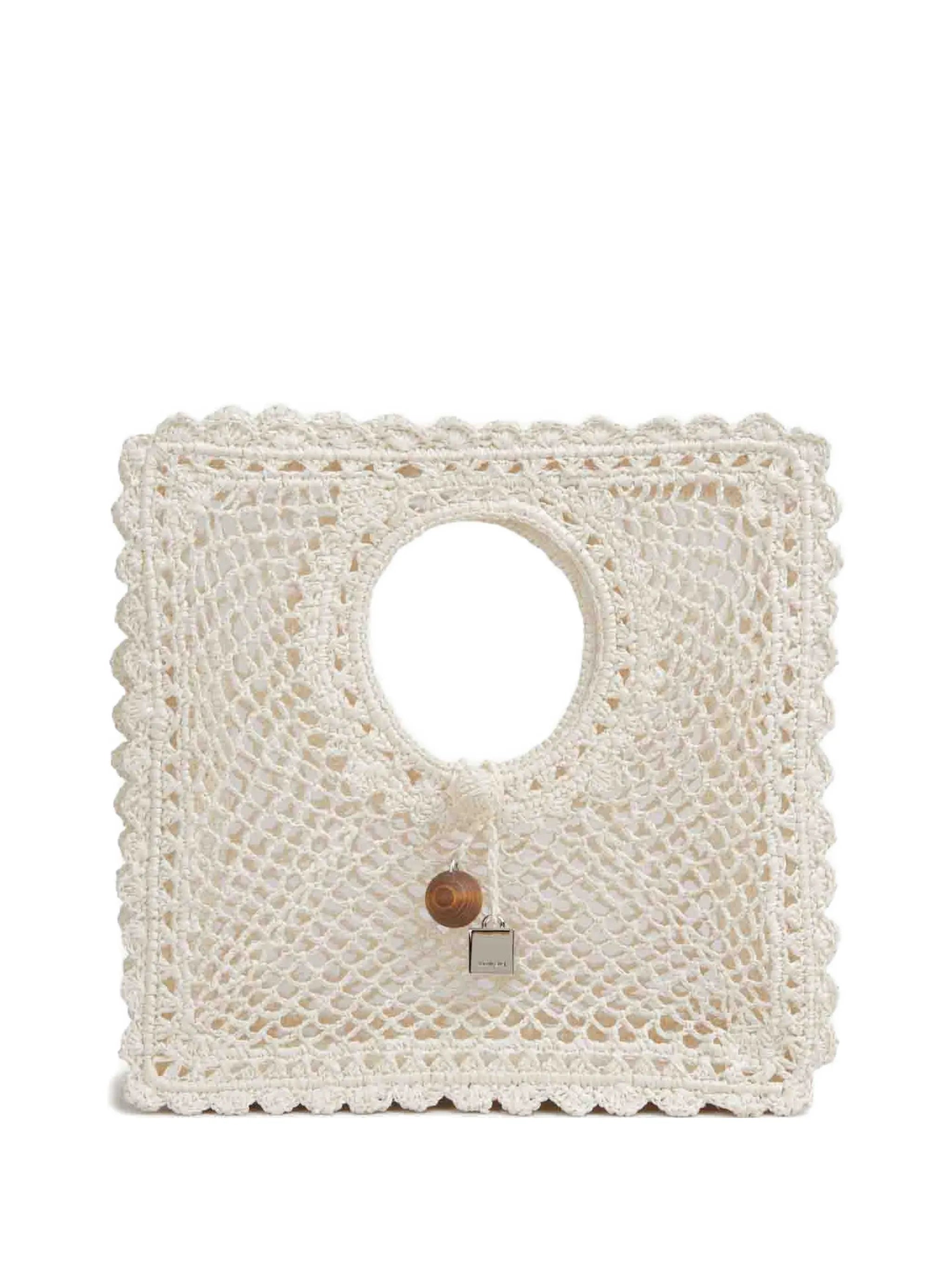 Le Carré crochet-knit raffia bag