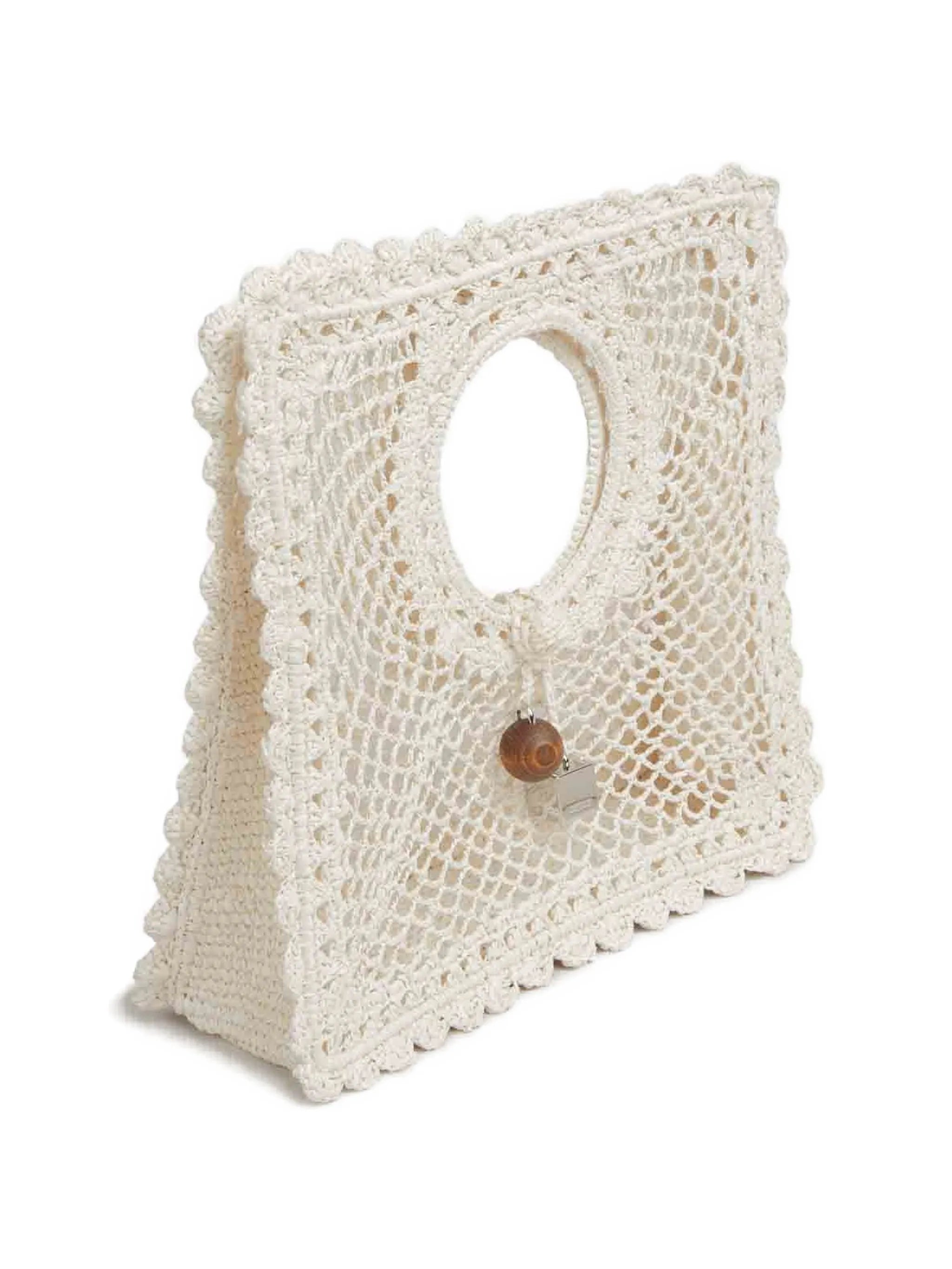 Le Carré crochet-knit raffia bag