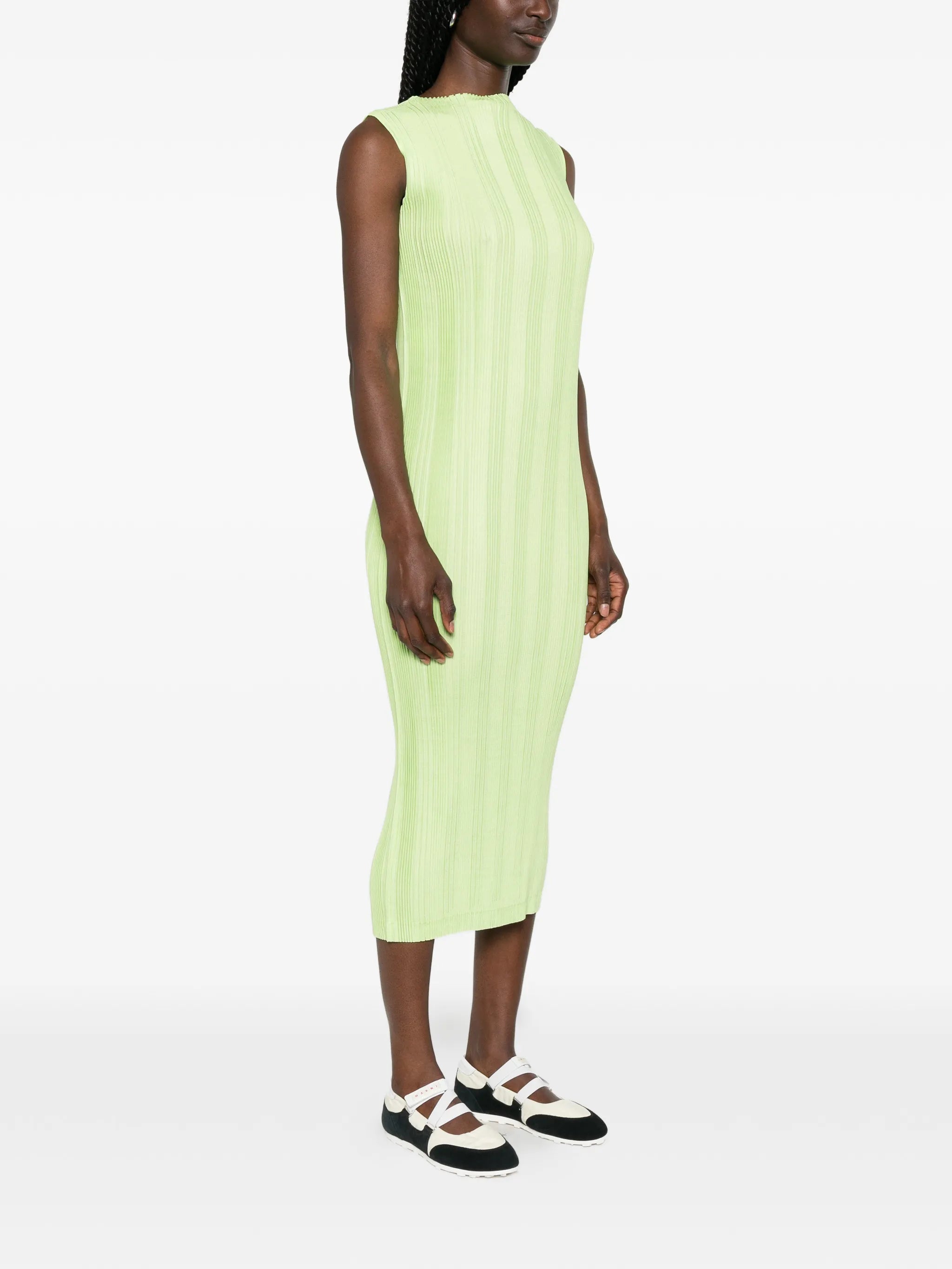 pleated sleeveless mini dress