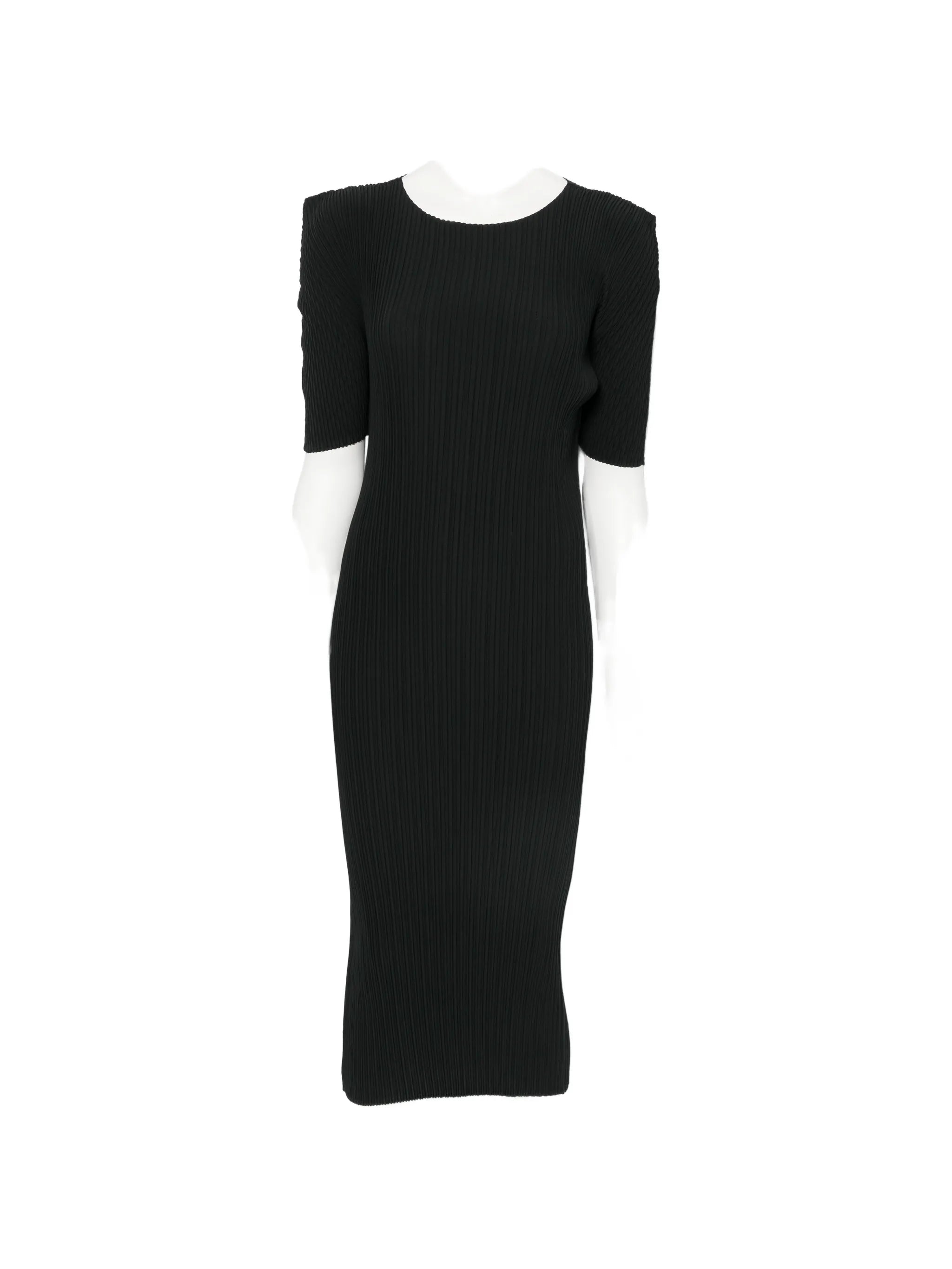 box-shoulder pleats midi dress