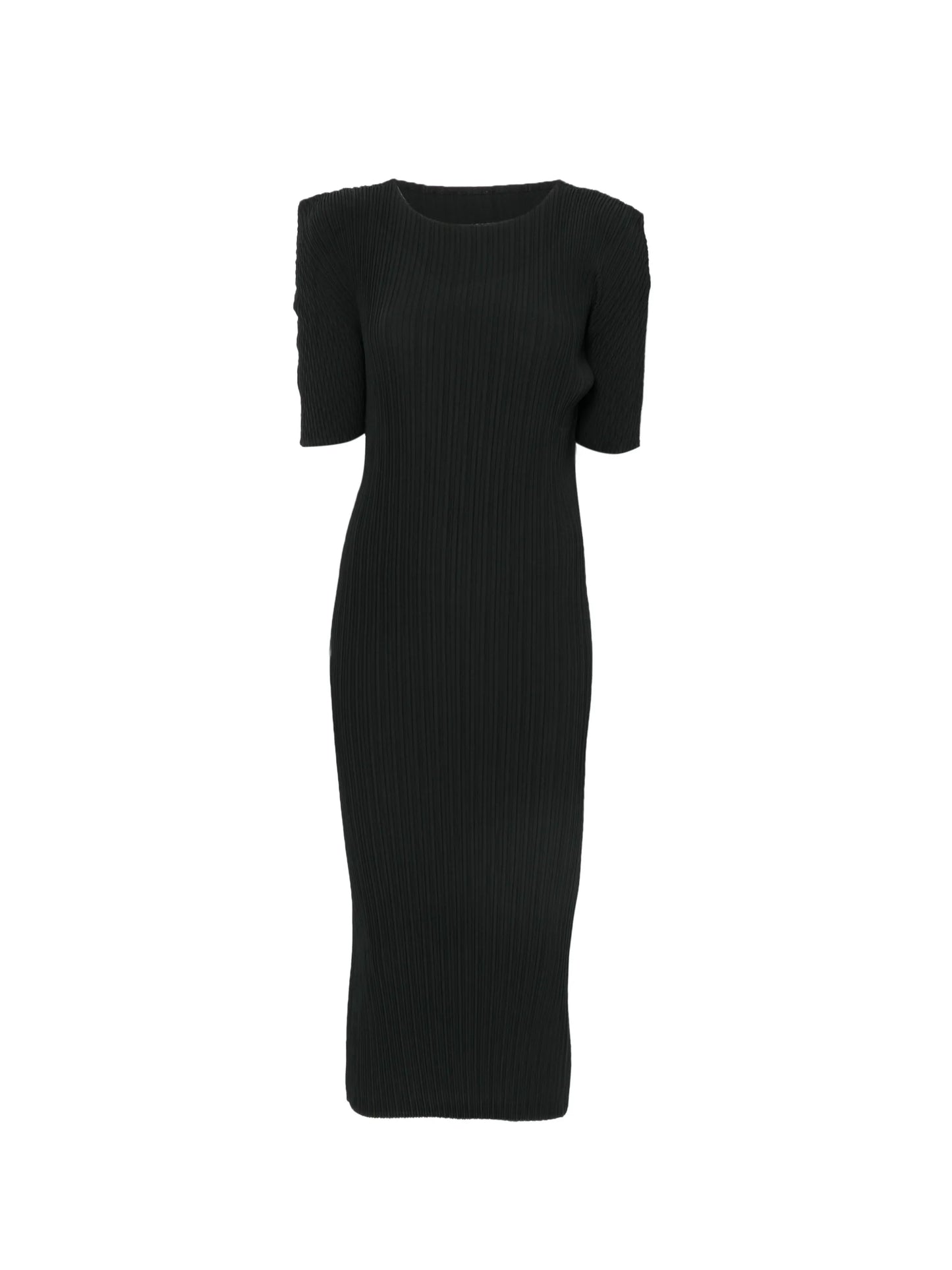 box-shoulder pleats midi dress