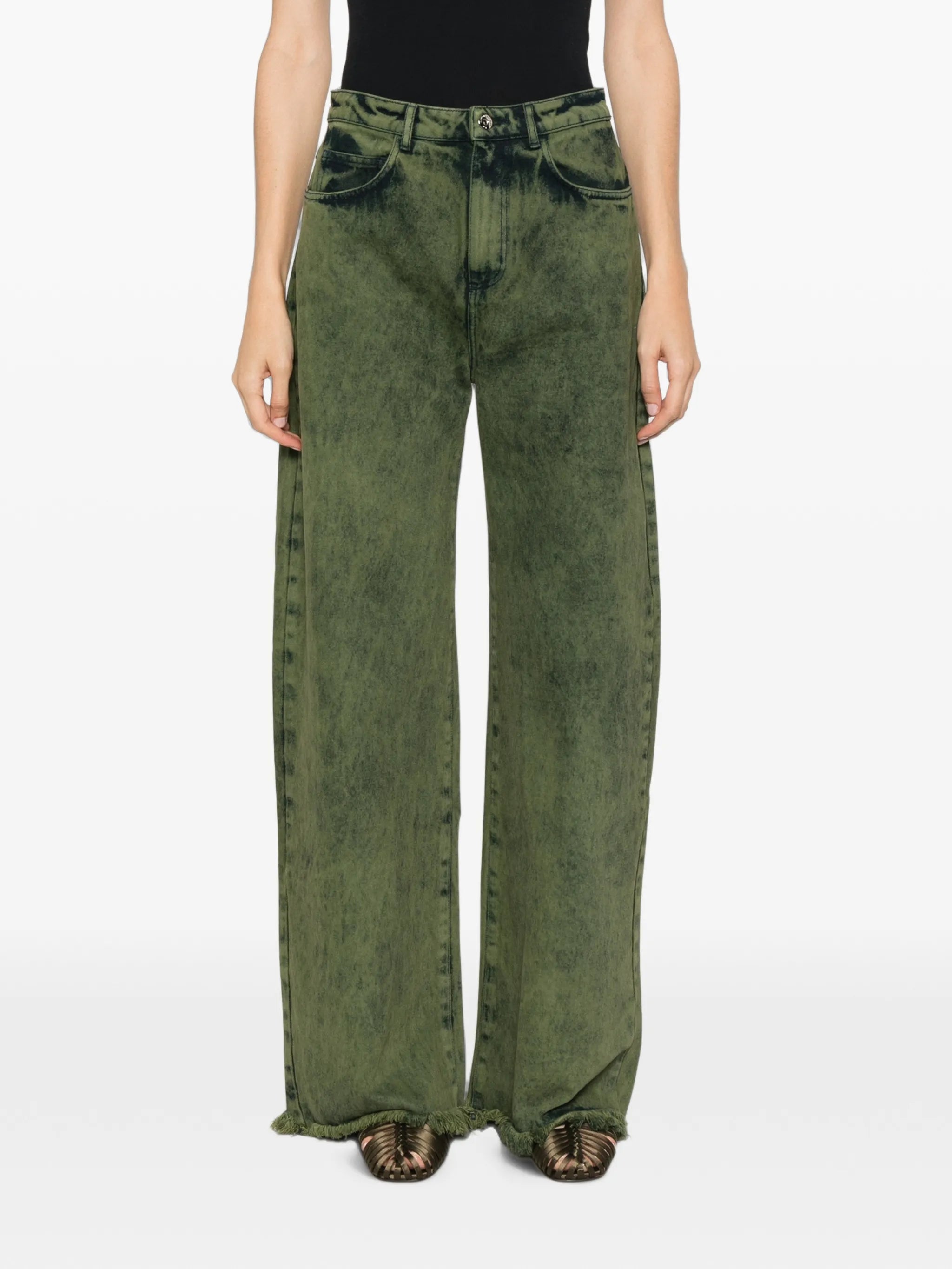 khaki-wash frayed jeans
