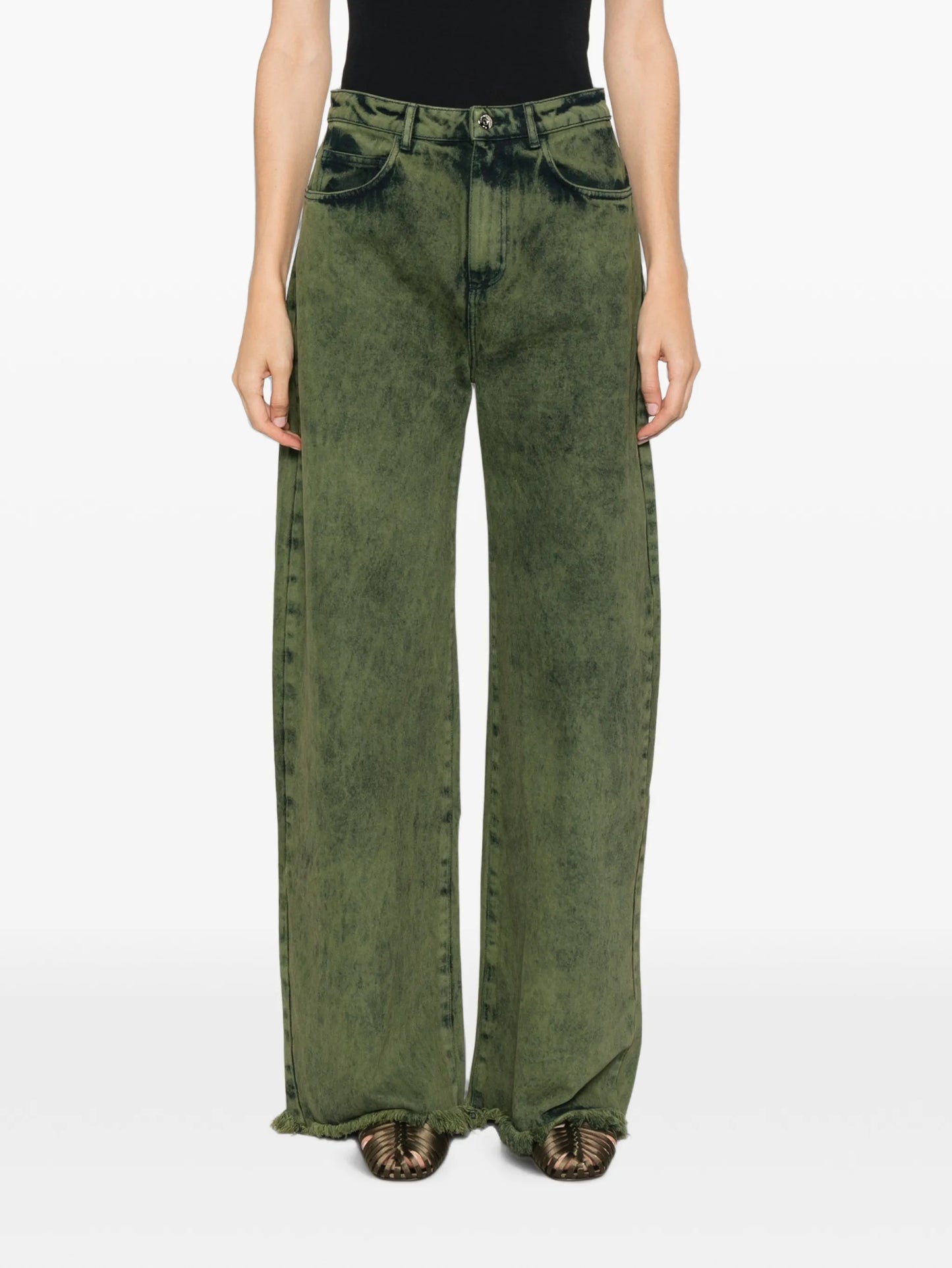 khaki-wash frayed jeans