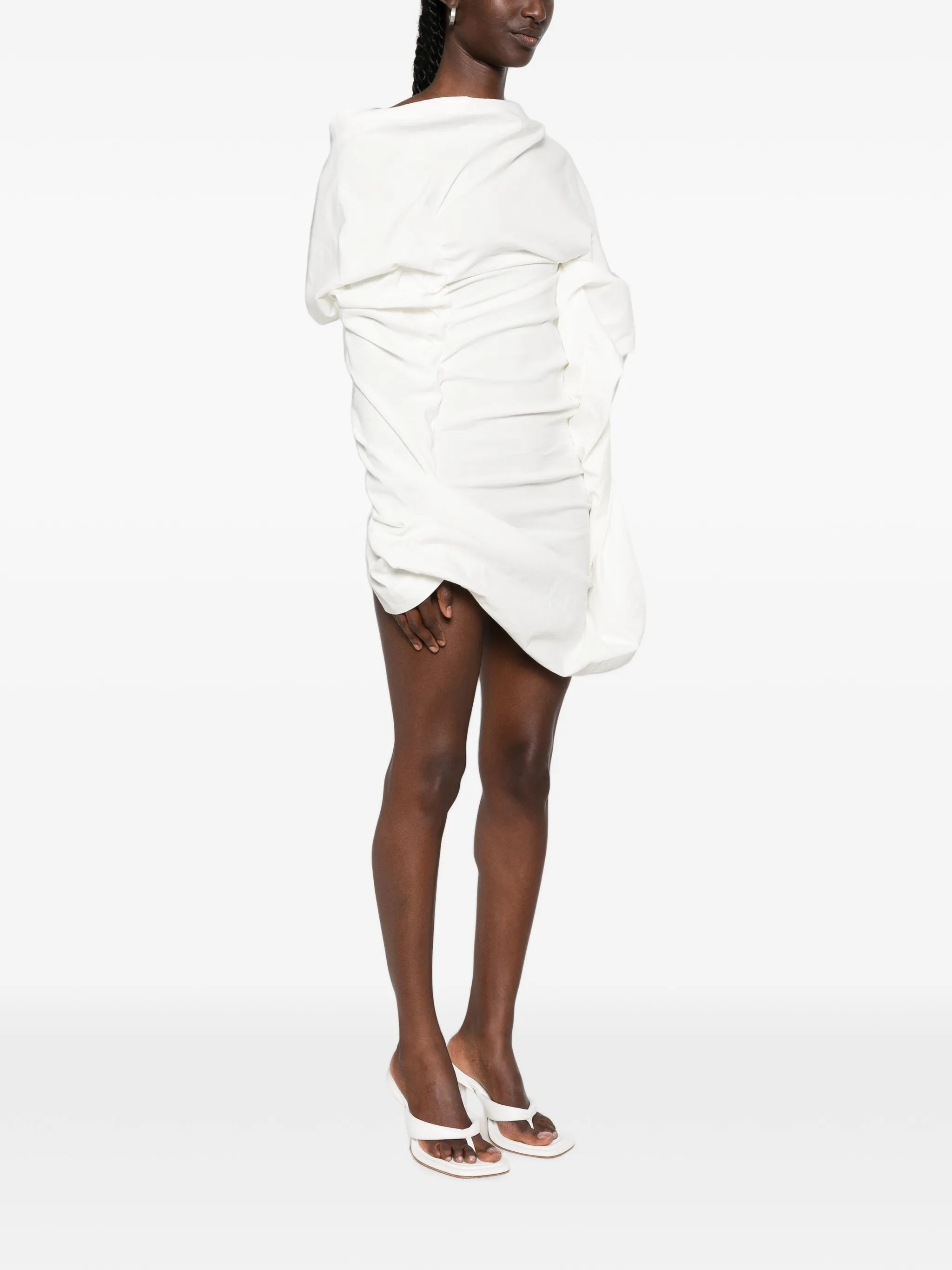 asymmetric draped mini dress