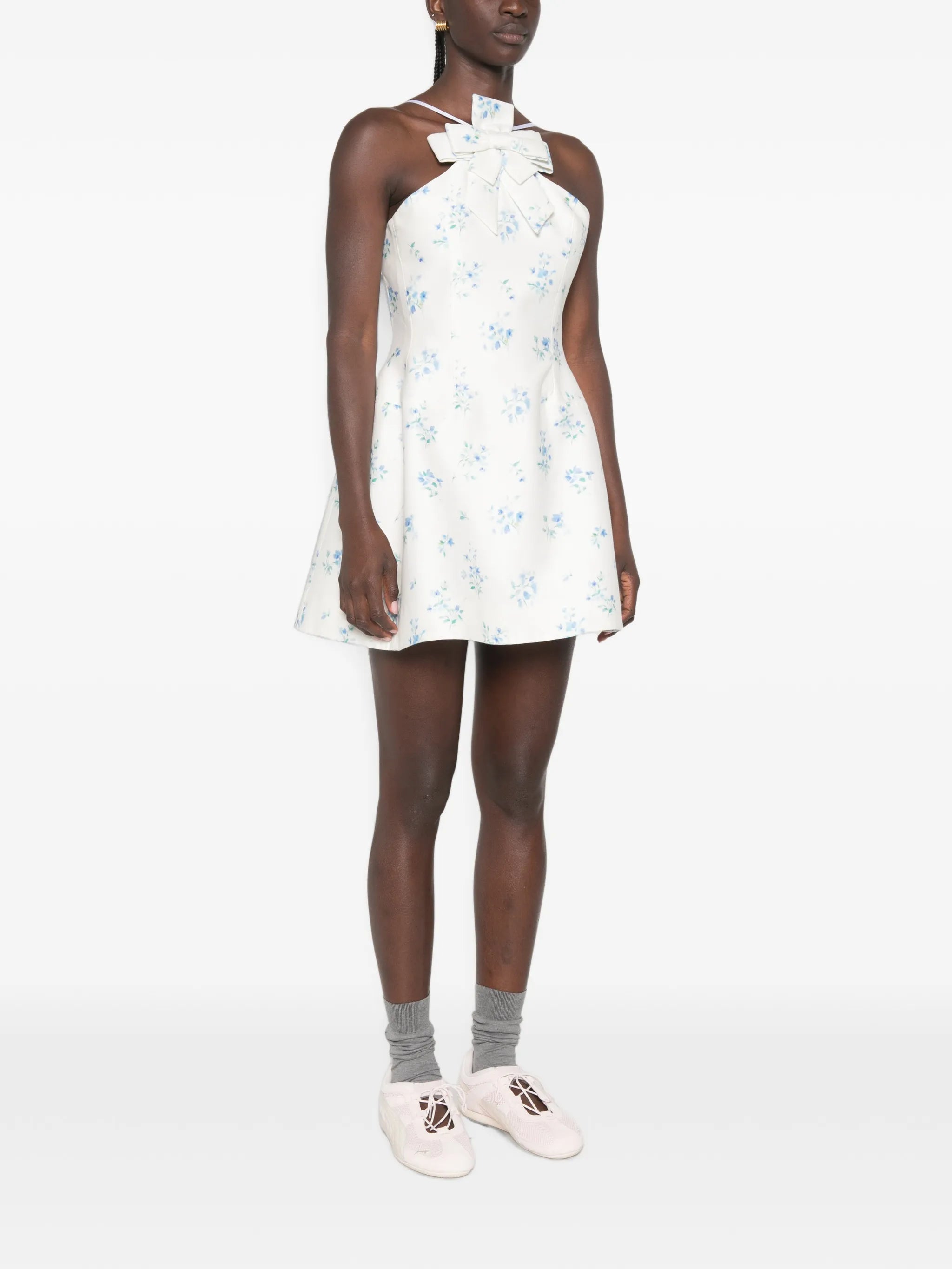floral-print bow-detail mini dress